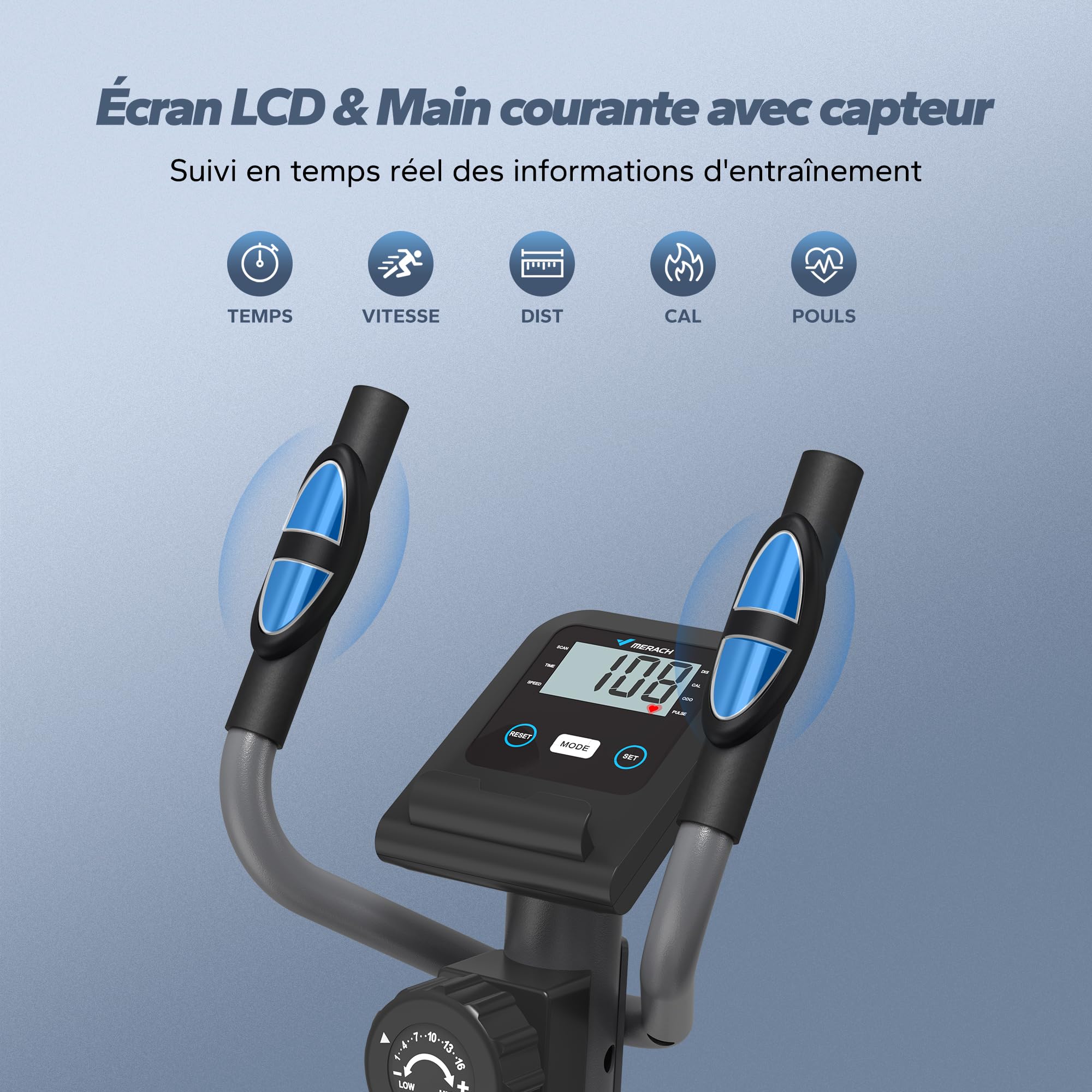 MERACH Vélo Elliptique pour la Maison, Ultra Silencieux Elliptique Compacts avec Résistance Magnétique à 16 Niveaux, Écran LCD, Capteur de Pouls, Application Exclusive MERACH, Capacité de charge 120KG