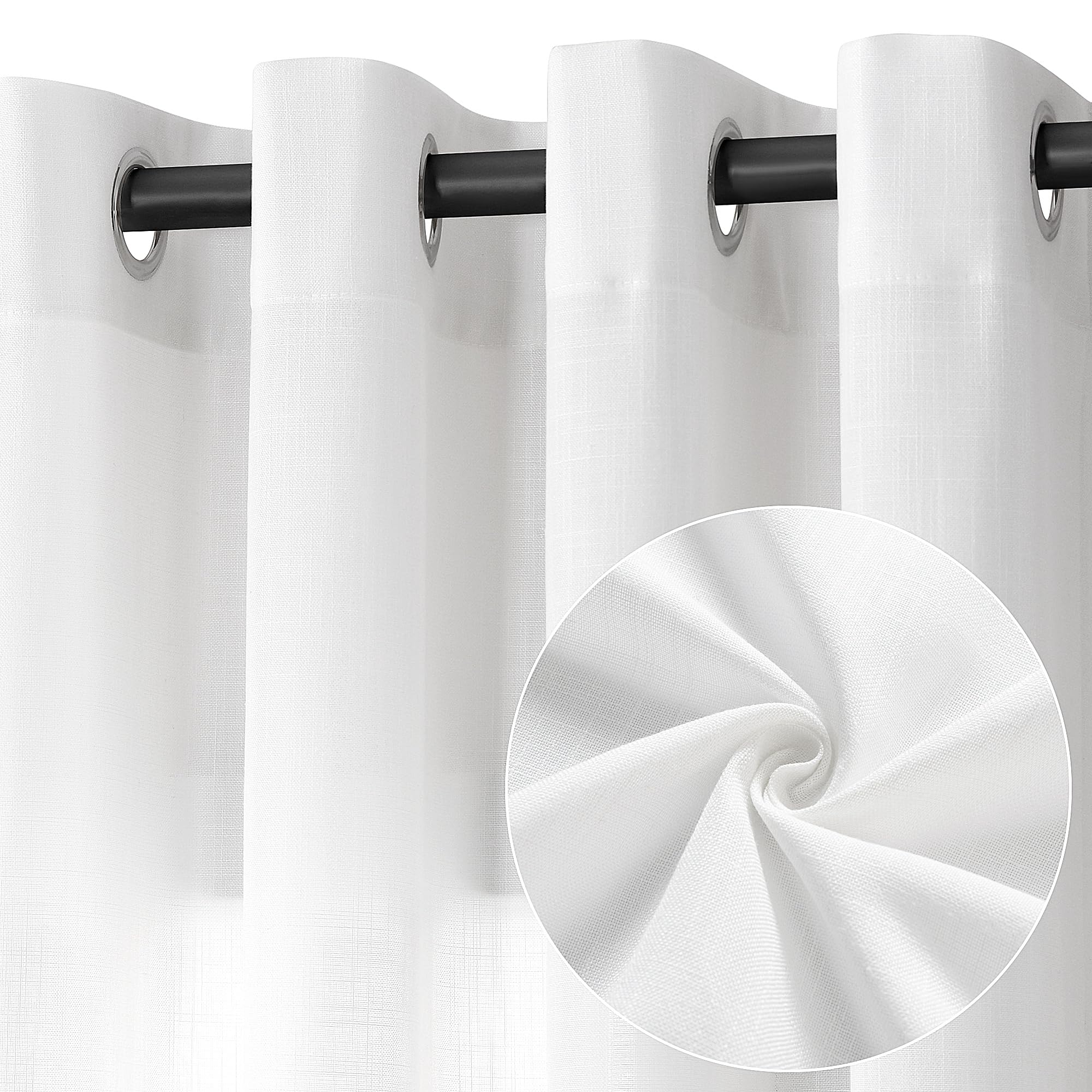 Jowels Off White Linen Curtains 90 Inch Length 2 Panels for Living Room Bedroom, Light Filtering Sheer Curtains 90 Inches, Elegant Modern Grommet Semi