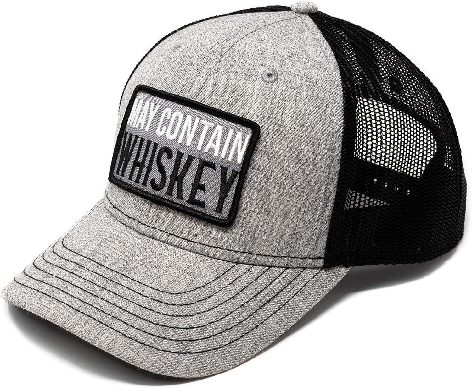 MASHBILL Trucker Hat May Contain Whiskey for Men Adjustable One Size Fits Most Mesh Cap Grey, Black