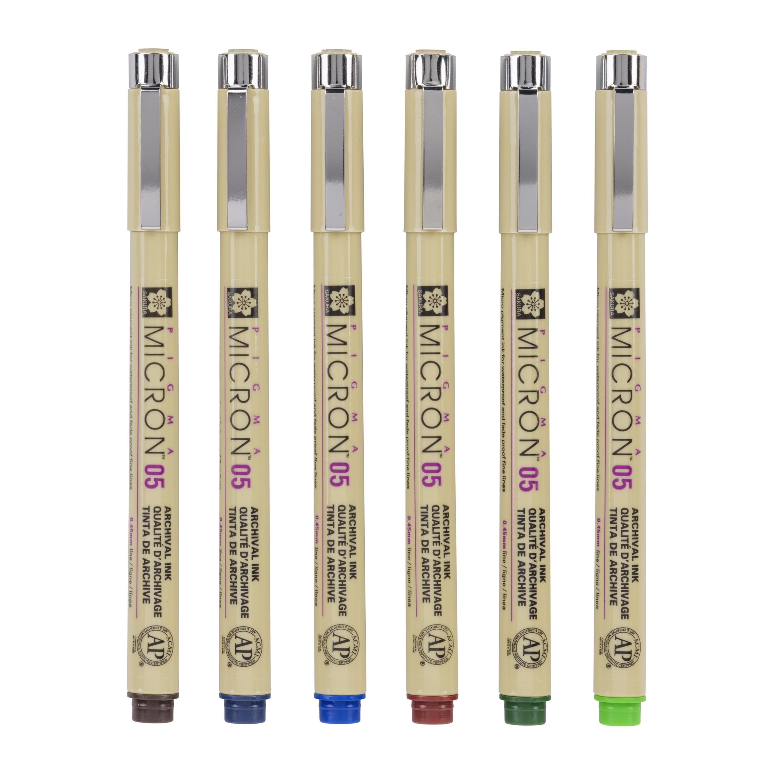SAKURA Pigma Micron 05 Fineliner Set - Colori della terra - 6 penne impermeabili da 0,45 mm - Disegno e illustrazione professionali