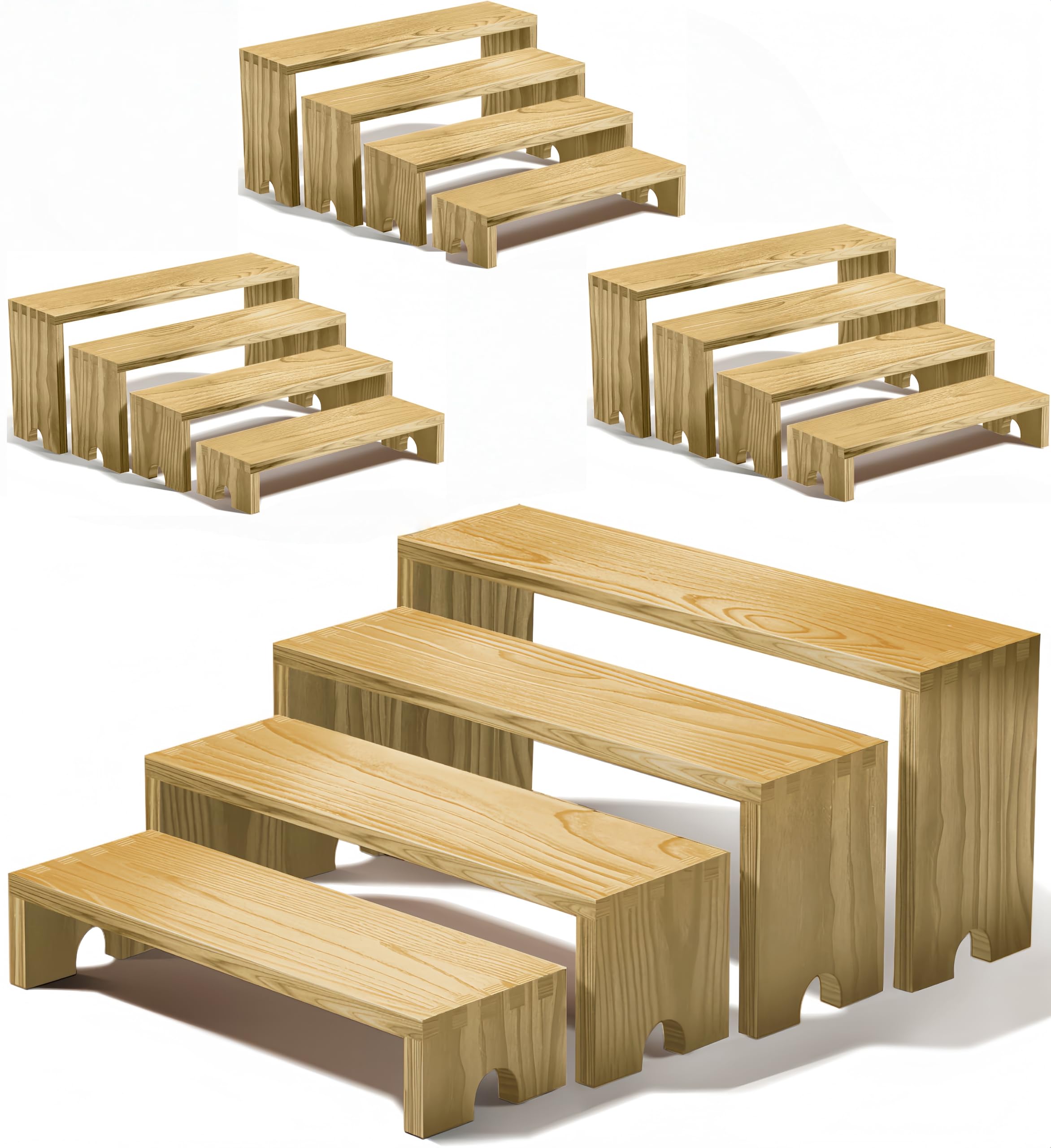 Présentoirs de buffet en bois de pin empilables pour gagner de la place