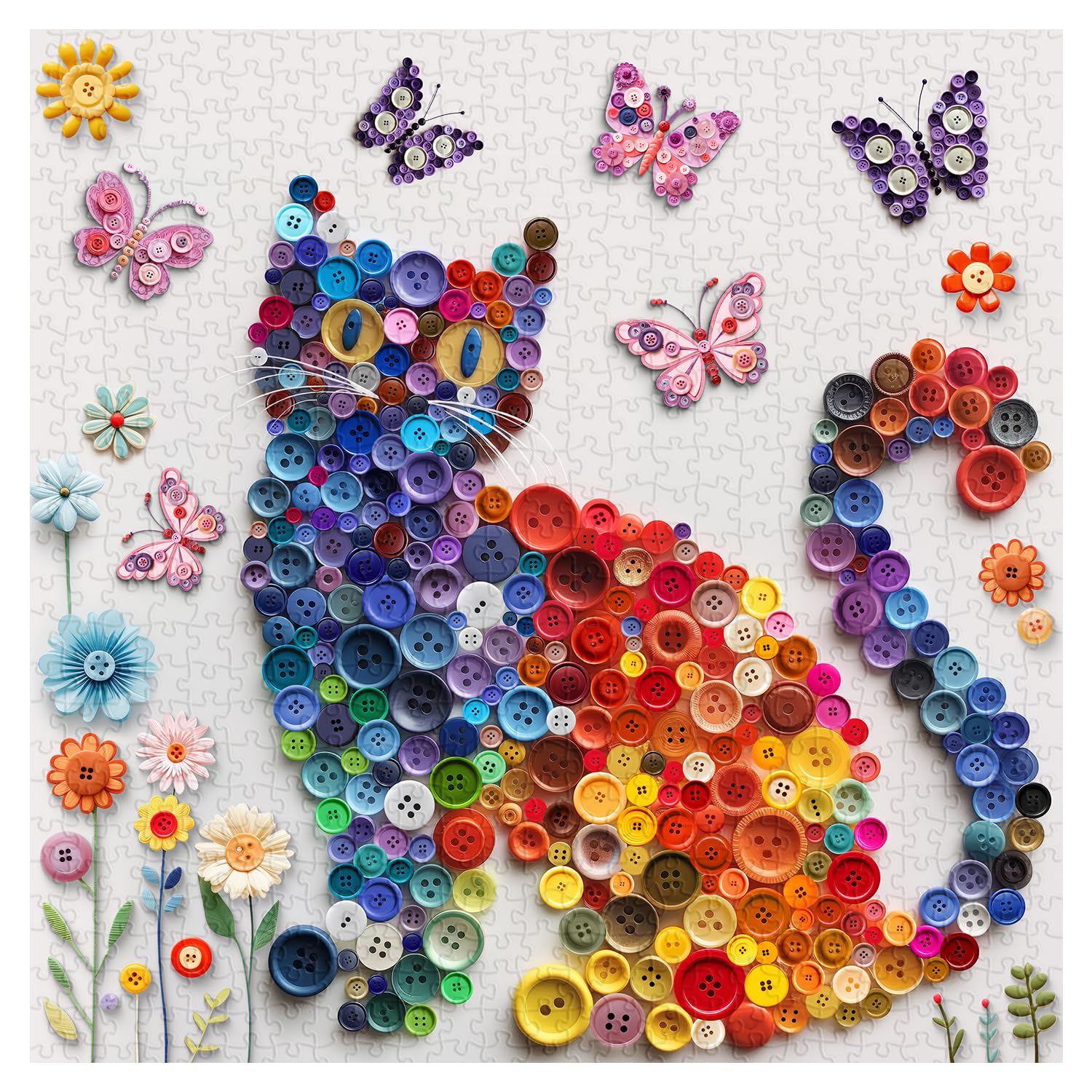 Puzzle De 1000 Piezas De Gato, Mariposa Y Luna – Cartón Grueso, 70x50 Cm, Para Adultos