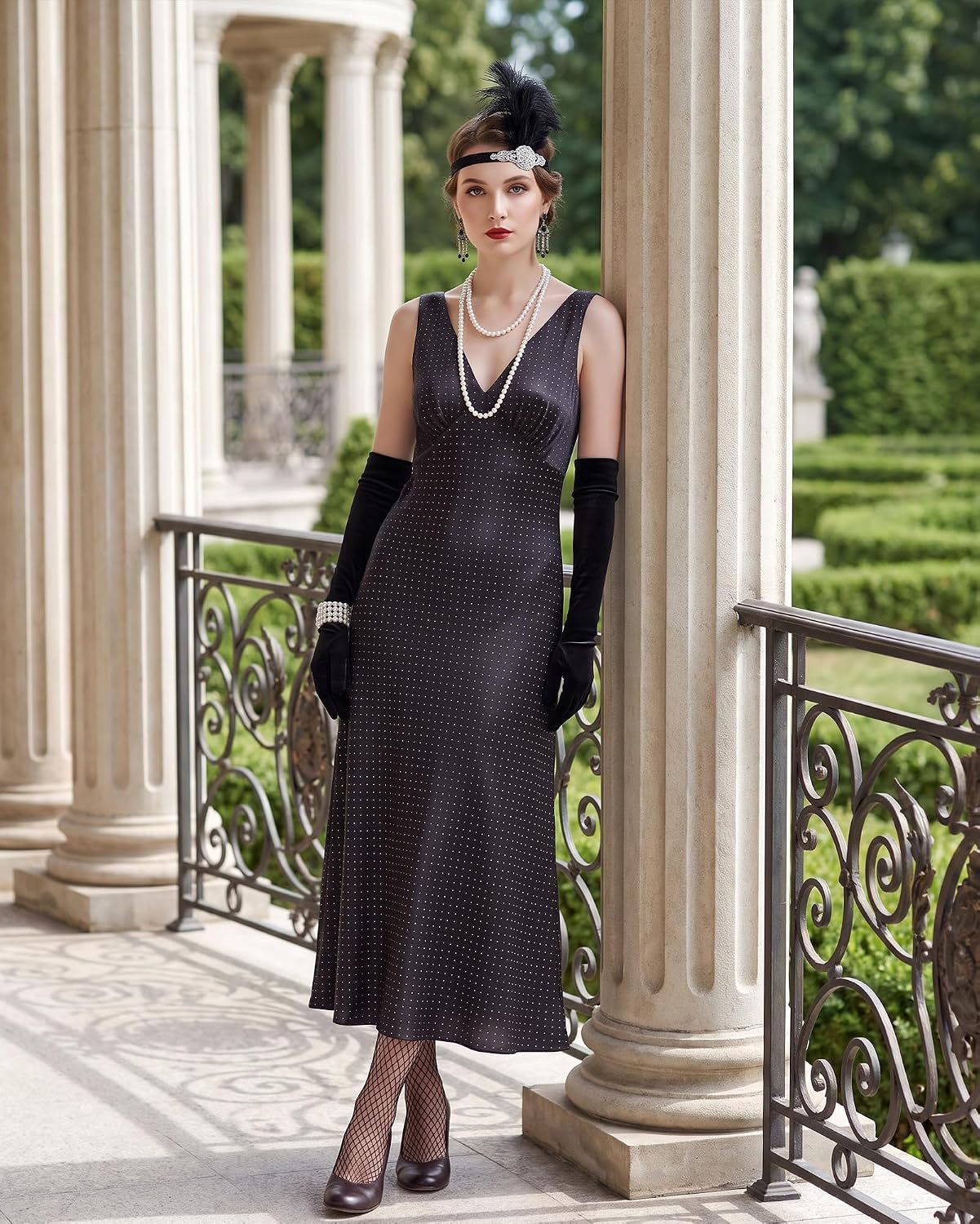 Black & Silver 1920s Flapper Accessories for Women, Costume Set
