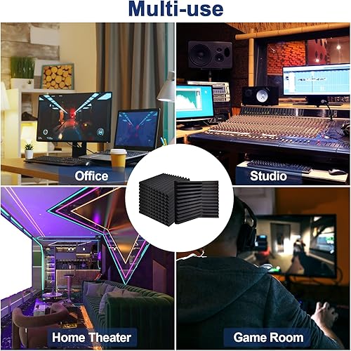Miniatura 7 de Ikaufen Paquete de 48 paneles de espuma acústica, cuñas de espuma de estudio de 2 x 12 x 12 pulgadas, paneles de espuma a prueba de sonido ignífugos