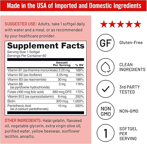 Miniatura 4 de NatureWise Complejo de vitamina B para mujeres y hombres, con biotina de ácido fólico B1 B2 B3 B6 B12 - Apoya la energía celular y la claridad