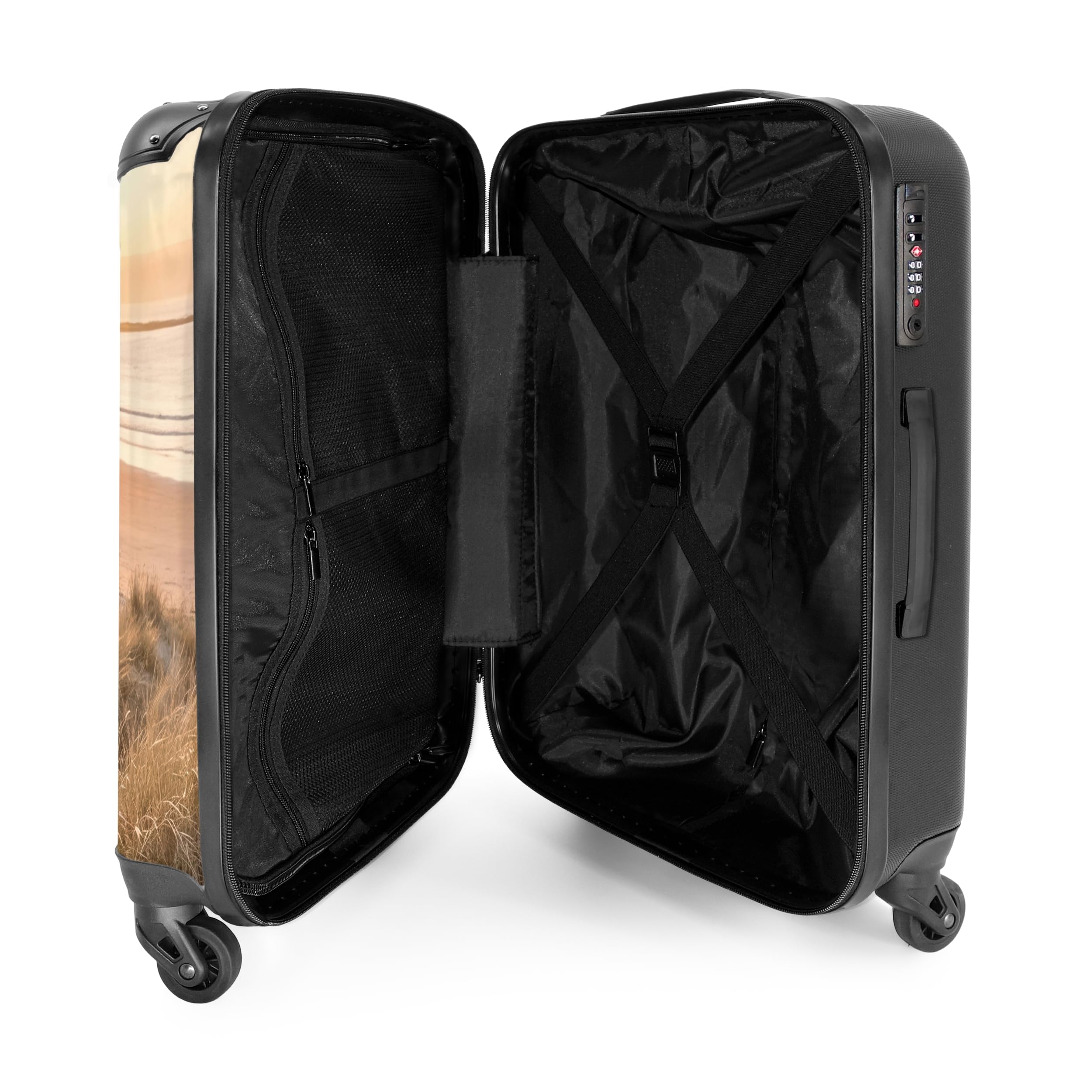 NoBoringSuitcases.com® Koffer Mittelgroß 67x43x25 cm Hartschalenkoffer L Trolley Rollkoffer mit 4 Rollen Leicht Schalenkoffer Mittel Dünen - Strand - Meer