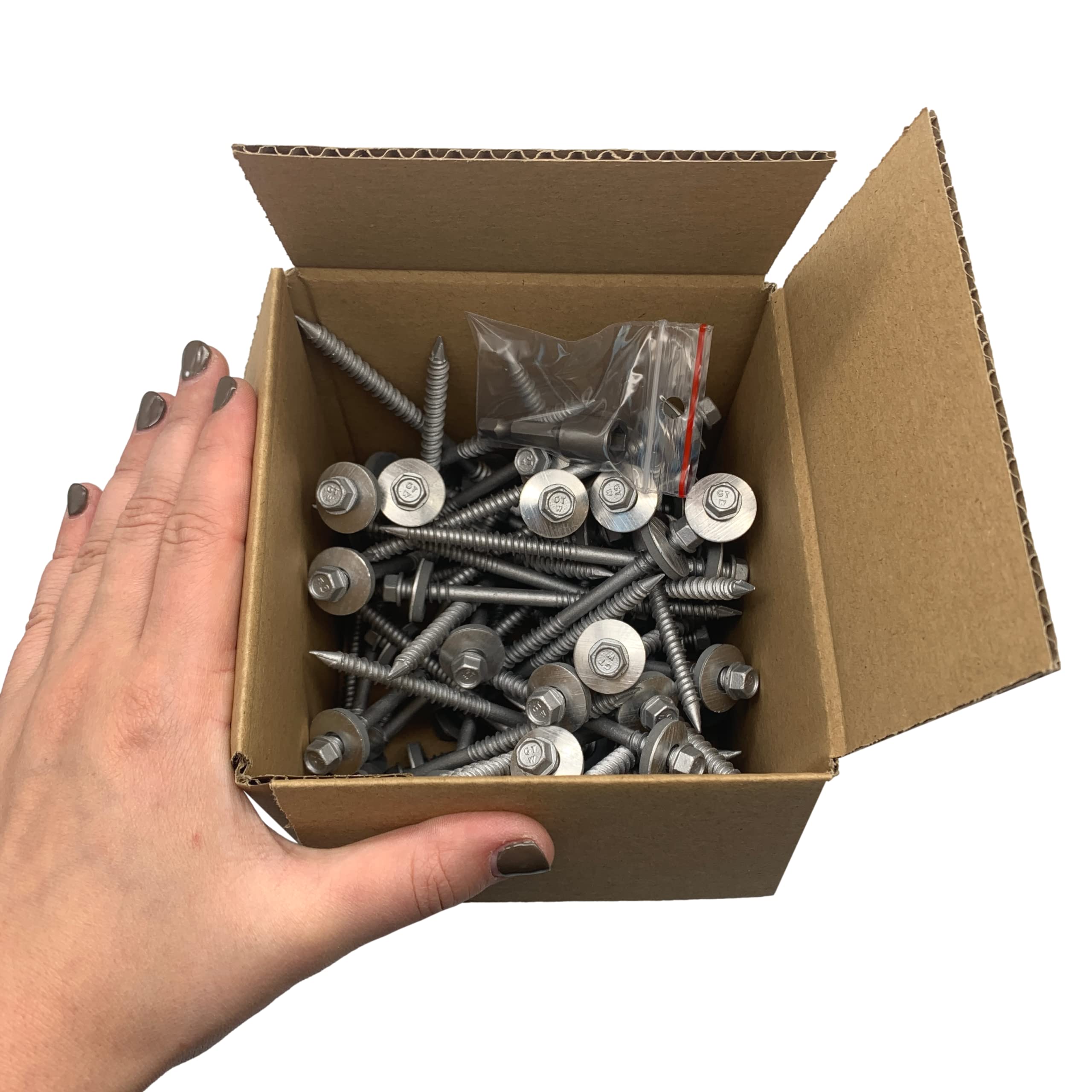 Paquete de 60 tornillos autoperforantes de cabeza hexagonal de acero al carbono de 6,4 x 100 mm con arandelas EPDM para fijar paneles sándwich (60, 6,4 x 100 mm)