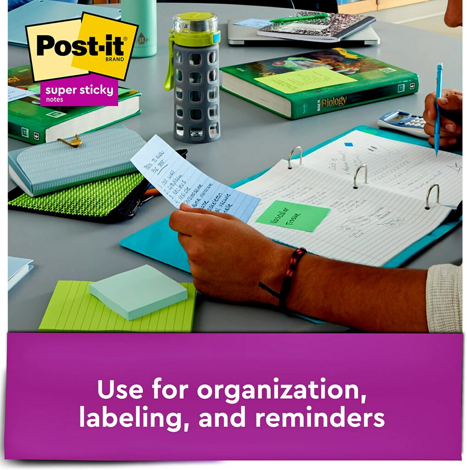 Post-it Super Sticky Recycled Notes, 4x6 in, 3 Pads, 2x the Sticking Power, Poptimistic, Bright Colors, 30% Recycled Paper (660-3SST)