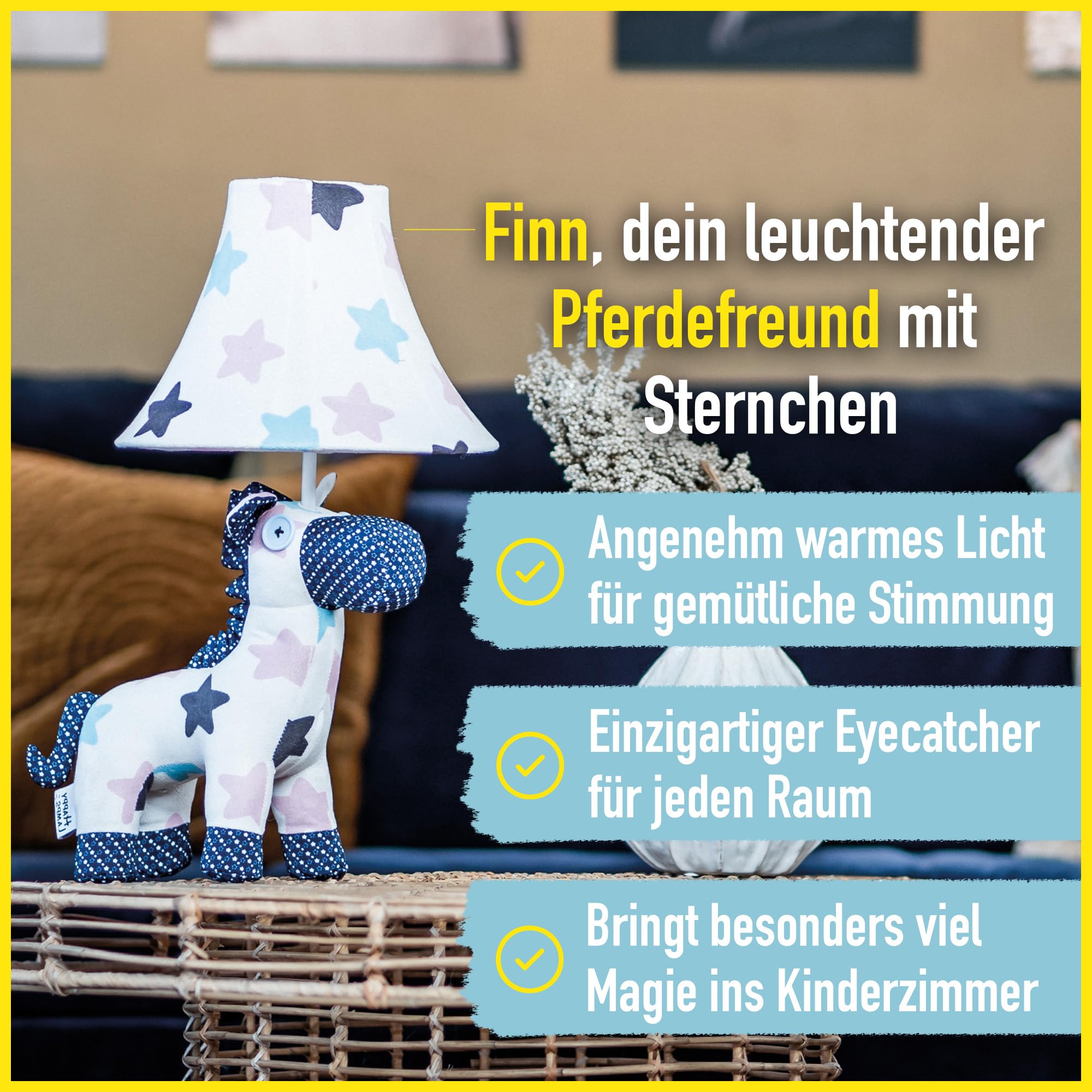 Happy Lamps Finn LED-Tischlampe Pferdelampe Kinderzimmer 47 cm | handgefertigt, kindersicher, ideal fürs Kinderzimmer, Geschenkidee