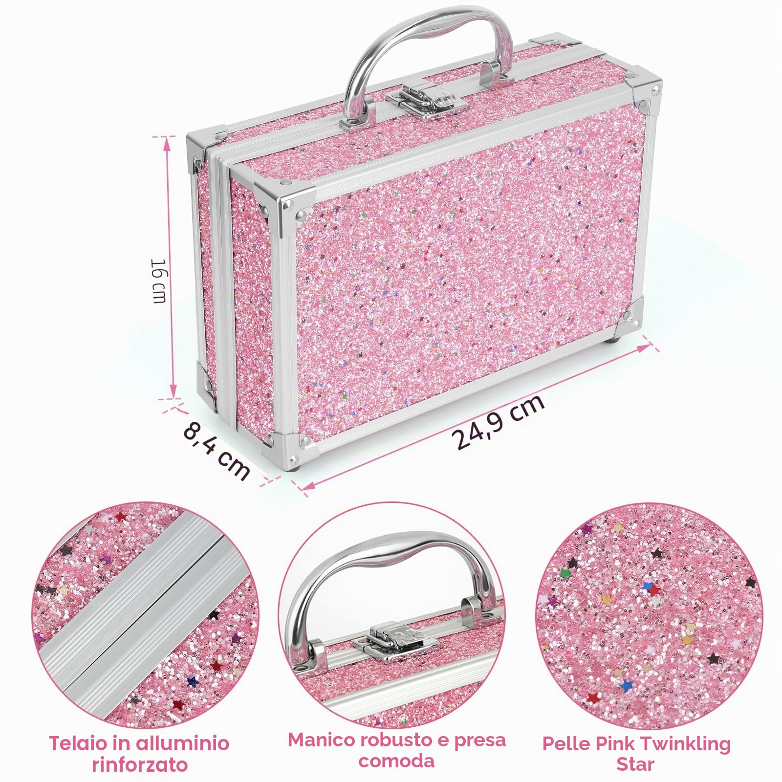 Anpro Set Trucchi, con una collezione professionale di trucchi per adolescenti. Il set completo di cosmetici include pennelli per il trucco, rossetto, palette di ombretti, fard e glitter gel ros