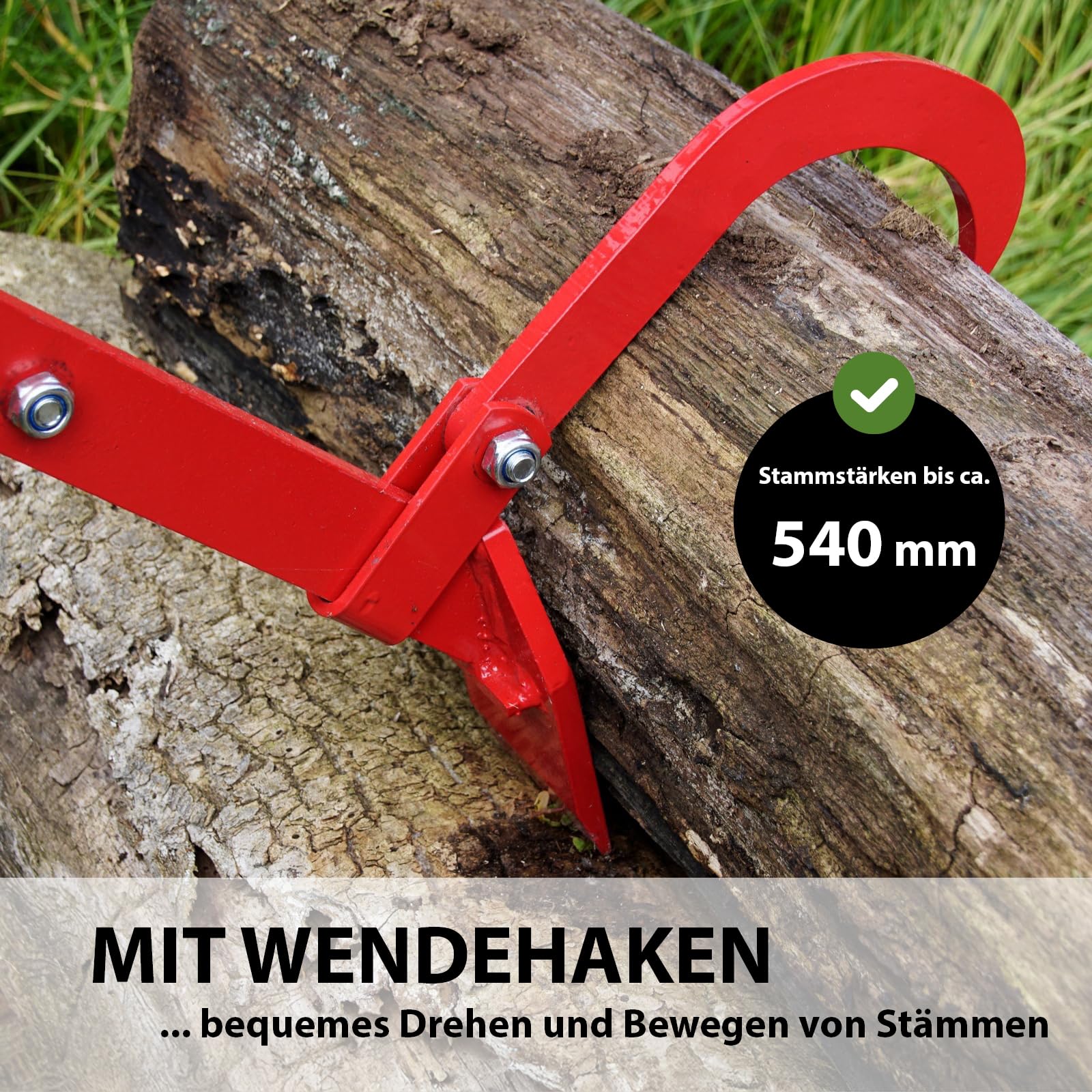 TRUTZHOLM Fällheber mit Wendehaken 115 cm lang Zahnplatte 10 cm breit rutschfester Griff Fällhilfe aus Stahl zum Fällen Anheben Drehen von Baumstämmen bis 540 mm geschmiedeter Stammwender in rot