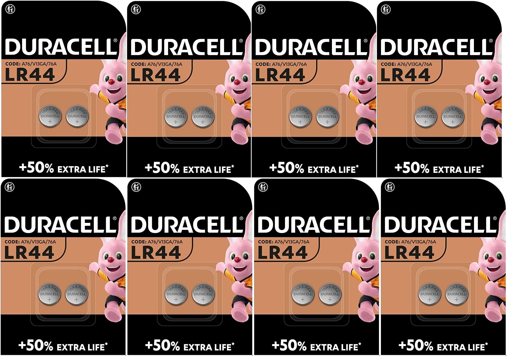 16X Duracell LR44 A76 V13GA 76A (8 Blister Packs of 2 Batteries) 16