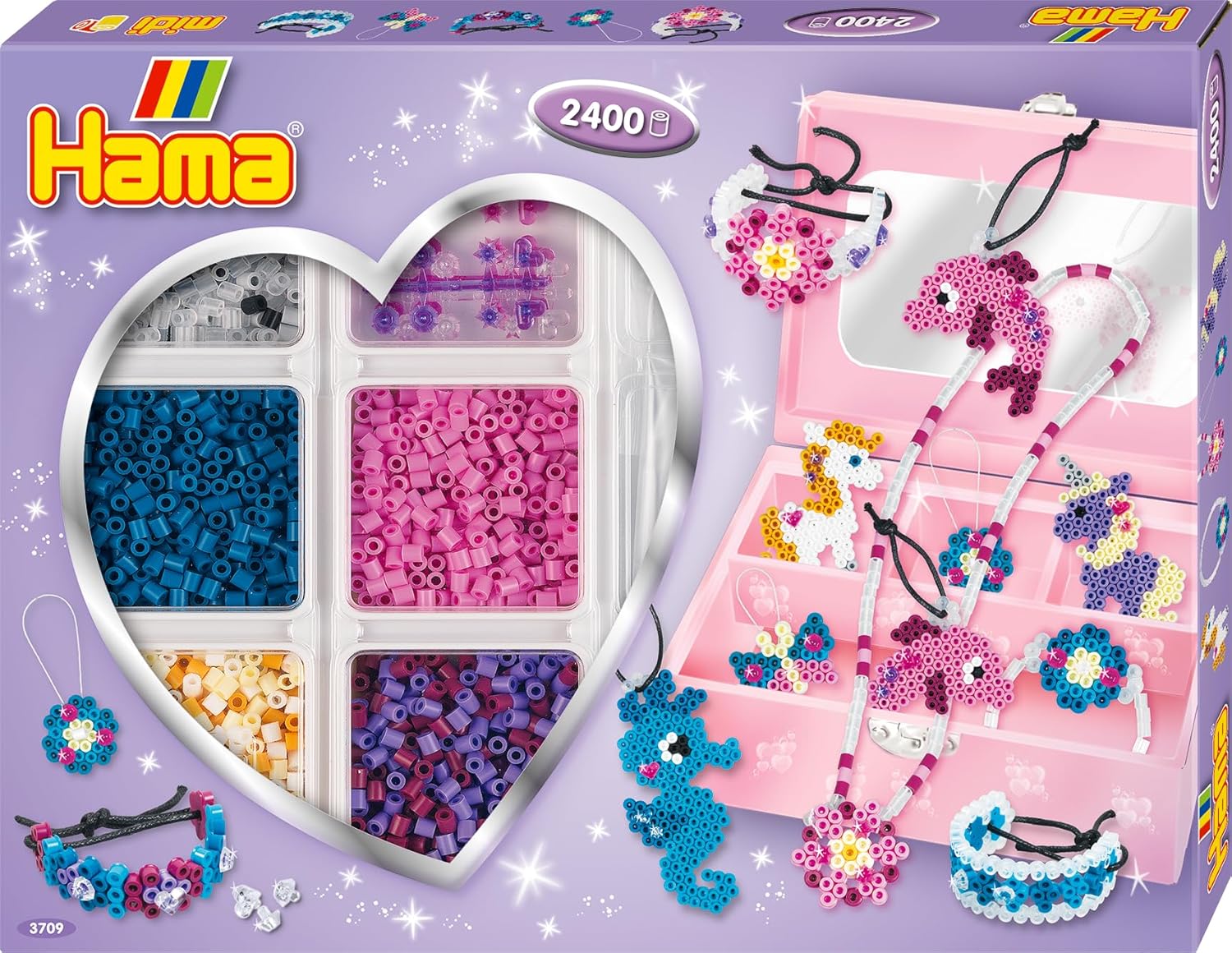 Hama Fuse Beads Set - 2,400 Beads, Pegboard, Gems, Cord, Arts and Crafts Supplies, Toys Kids Ages 5+