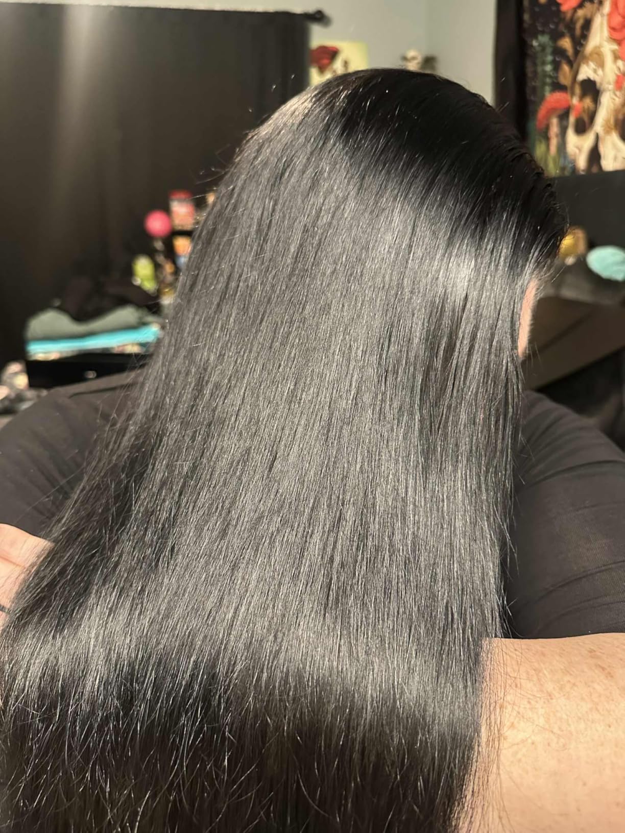 Before and after style result on long hair