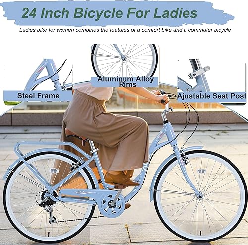 Miniatura 6 de 2426 Inch Adult Bike Ladies Cruiser Bicycle 7 Speeds Steel Frame Cith Bikes Commuter Cycle for Women, Men, Seniors, Multi Colors