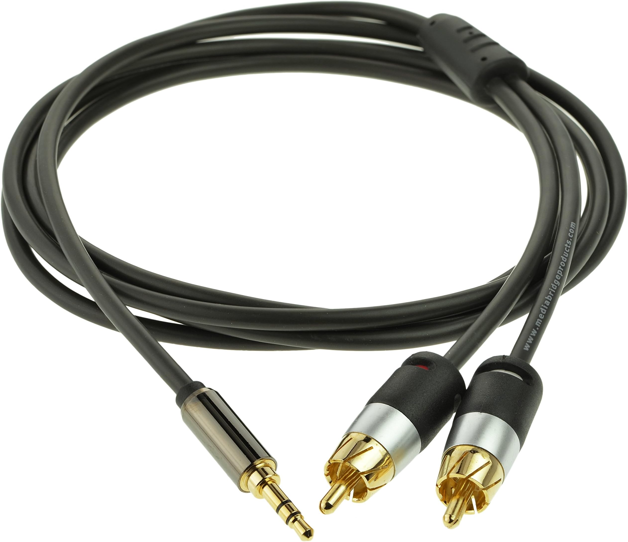 Mediabridge 3.5mm Aux to 2 RCA Adapter Hi-Fi Audio Cable with Gold-Plated Connectors, (6ft) Black