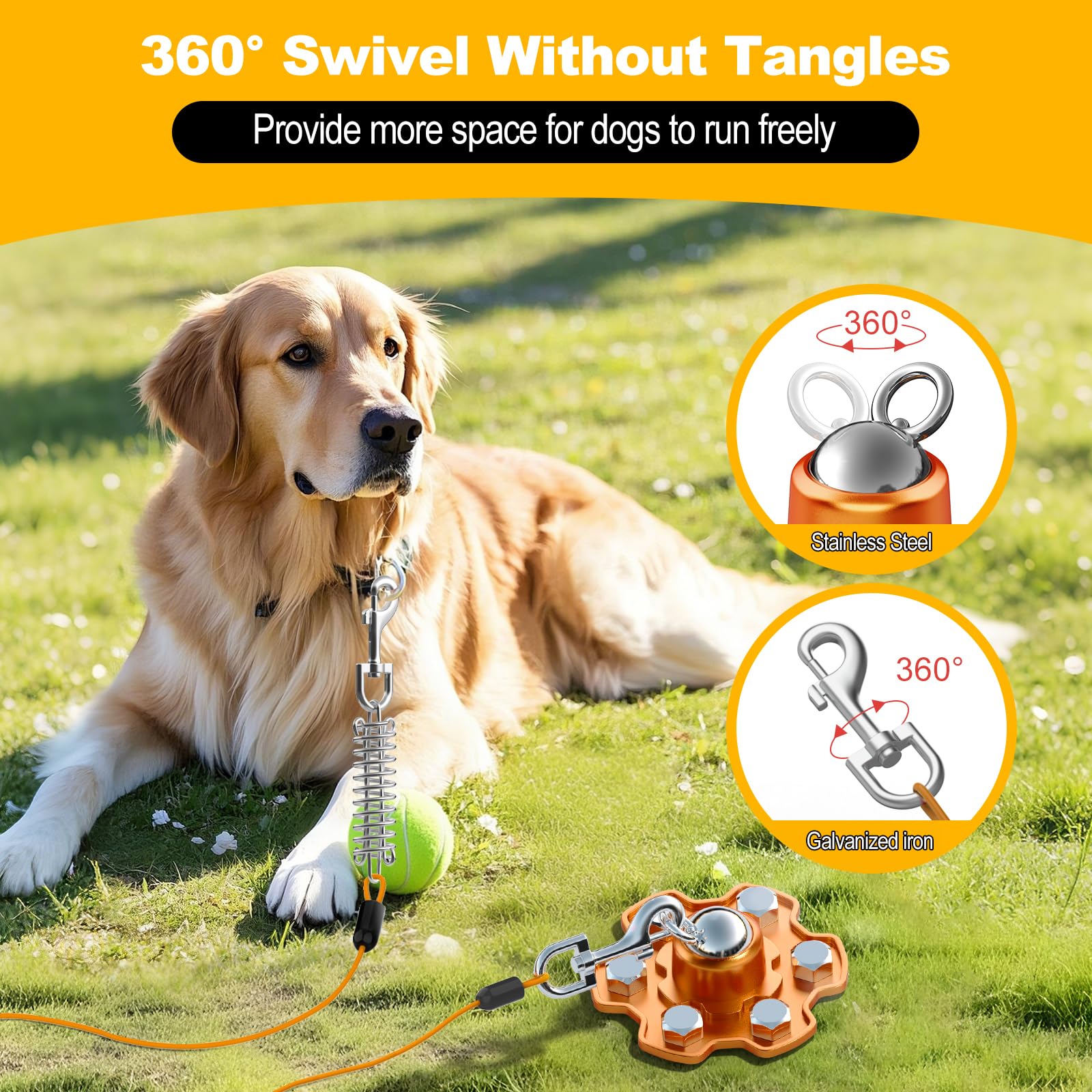 Tivray Dog Tie Out Stake and Cable, 360° Swivel Dog Stakes, Heavy Duty Dog Yard Leash Stake with 30 ft Dog Tie Out Cable - Image 2