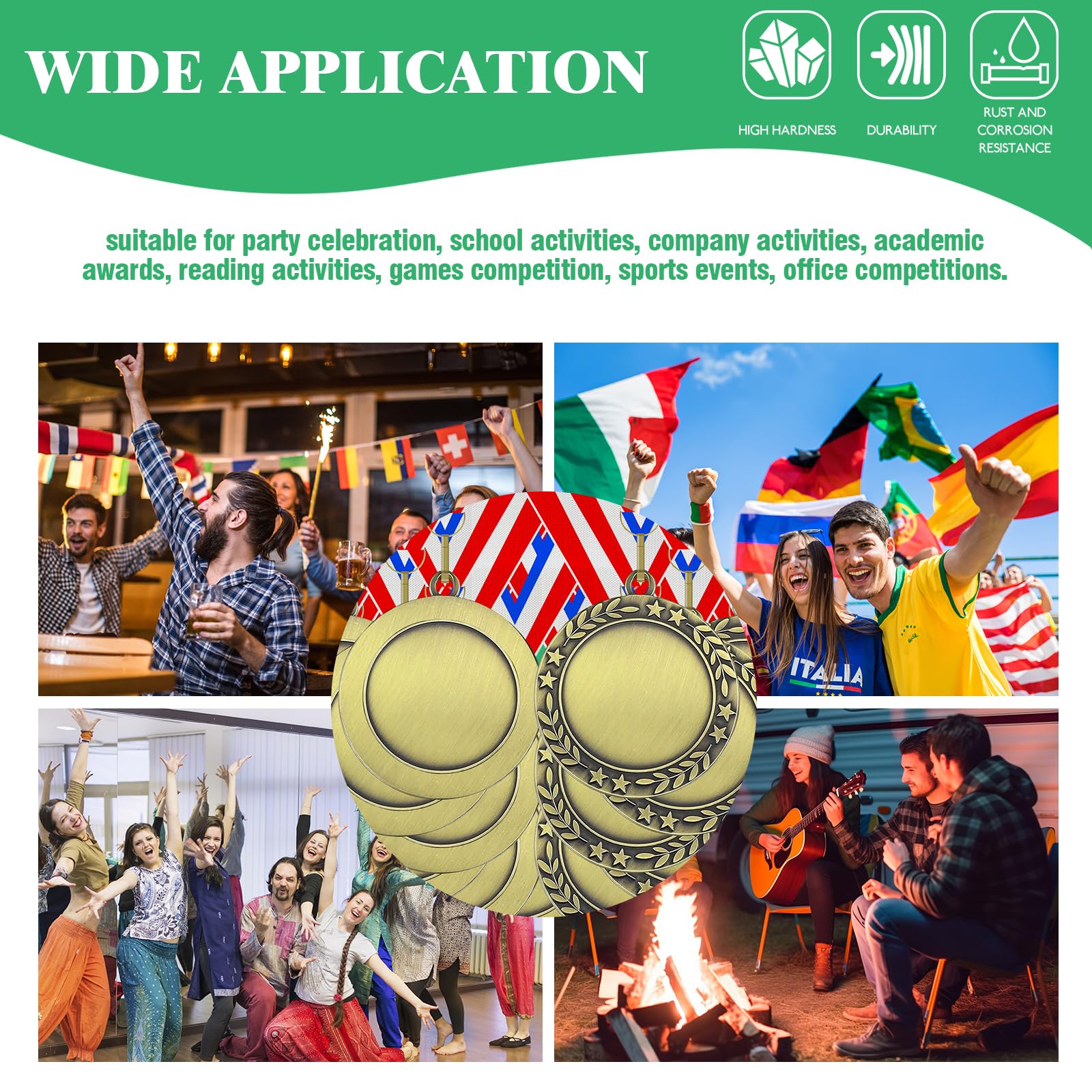 Medaglie vuote in bronzo oro argento con nastri per il collo, 1 ° 2 ° 3 ° premio in metallo vincitore del premio Trofeo di partecipazione Crea le tue medaglie per competizioni Giochi sportivi