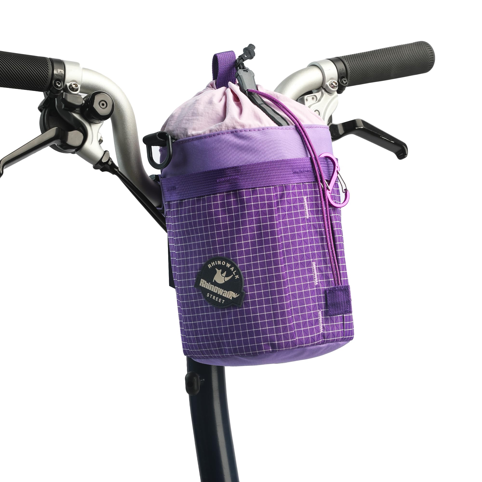 Rhinowalk 2.5L Bike Handlebar Bag, Cylinder Bottle Holder Bag with Shoulder Strap, Fits City Bikes & Folding Bikes Such as Brompton (Lavender Purple)