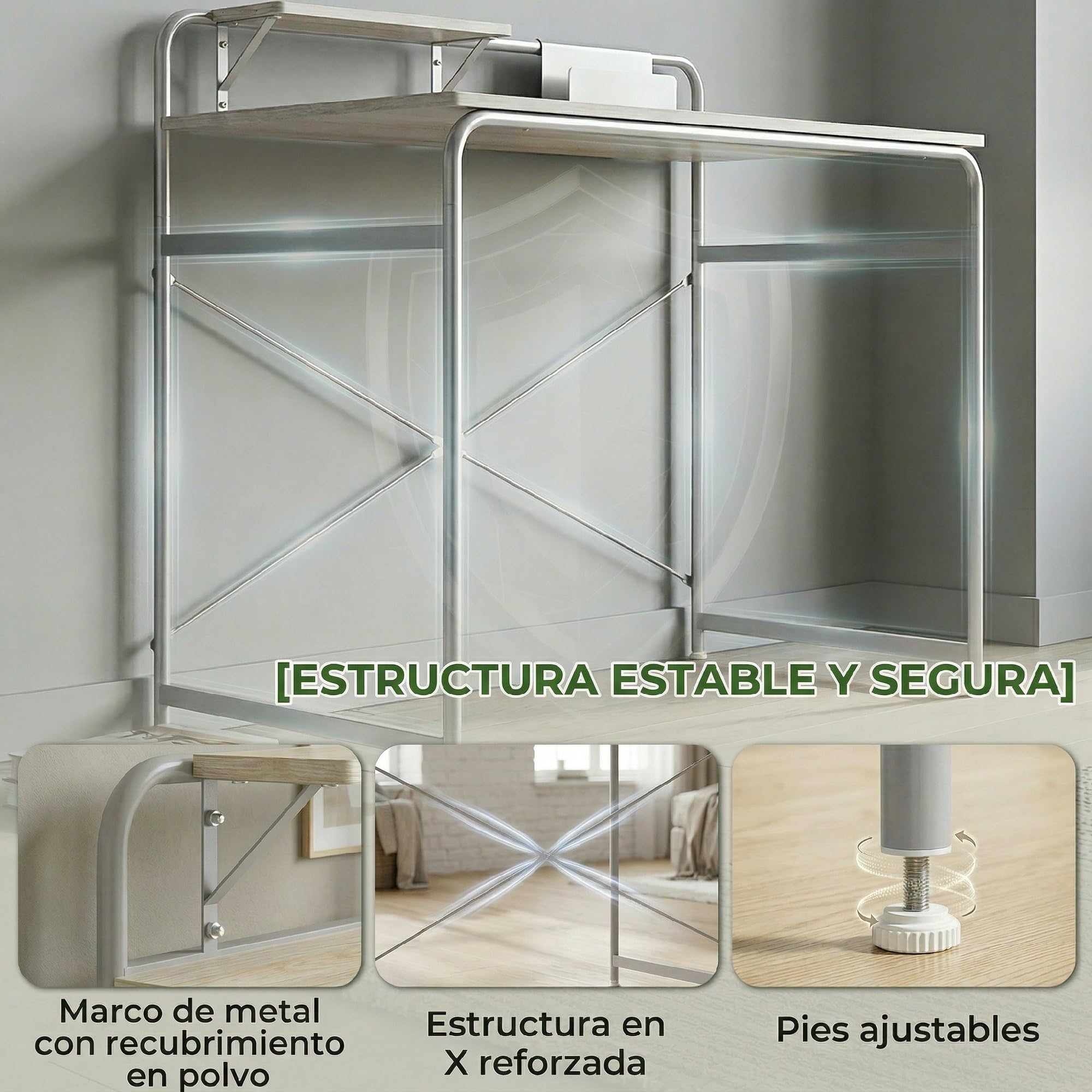 HOMCOM Escritorio con Estante y Estructura de Metal 98x48x88,5 cm Roble | Mesa de Escritorio Moderno, Fácil Montaje, para Oficina en Casa, Dormitorio, Espacios Pequeños