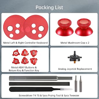 VRbrother Metal Left and Right Controller Replacement Keyboard, Mushroom Caps, ABXY Buttons Return Key Function Key, Analog Joystick Replacement (1pcs) for Meta Oculus Quest 2 Accessories (Red)