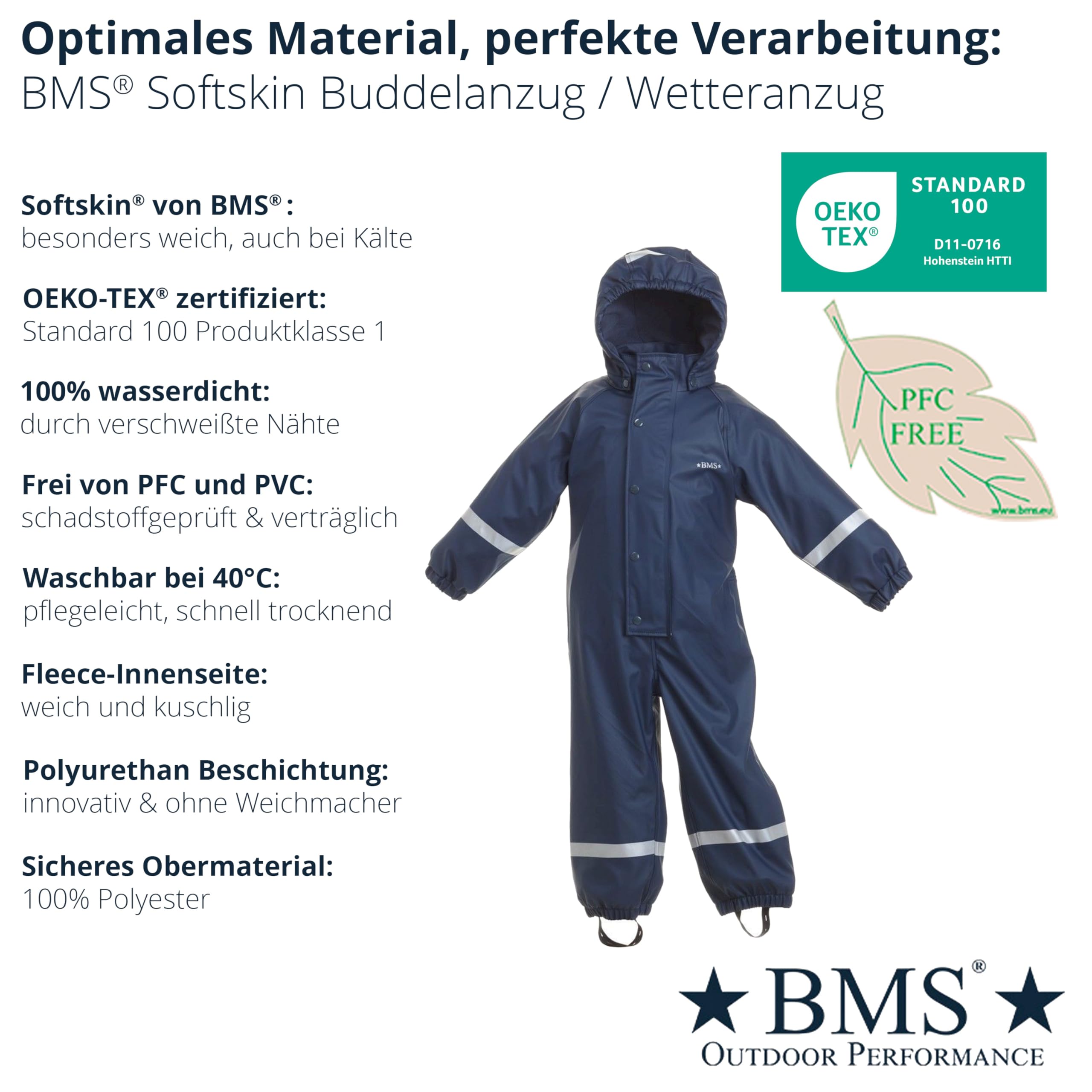 BMS® Schneeanzug u. Wetteranzug für Kinder mit herausnehmbarem Fleece-Overall, auch idealer Regenanzug, 100% wasserdicht, besonders hautfreundlich u. weich Softskin, Oeko-Tex