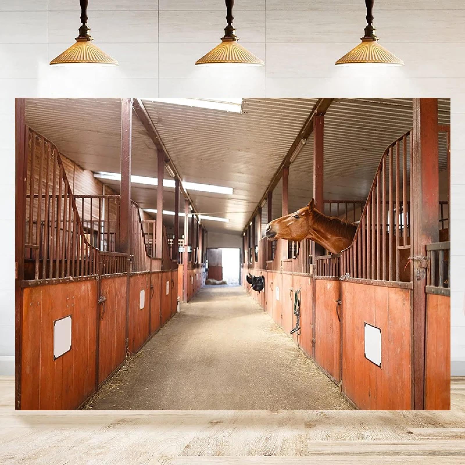 Zachodnia stajnia konia stodoła fotografia tło farma koni sport konny ranczo tło dekoracja baner 350 x 240 cm
