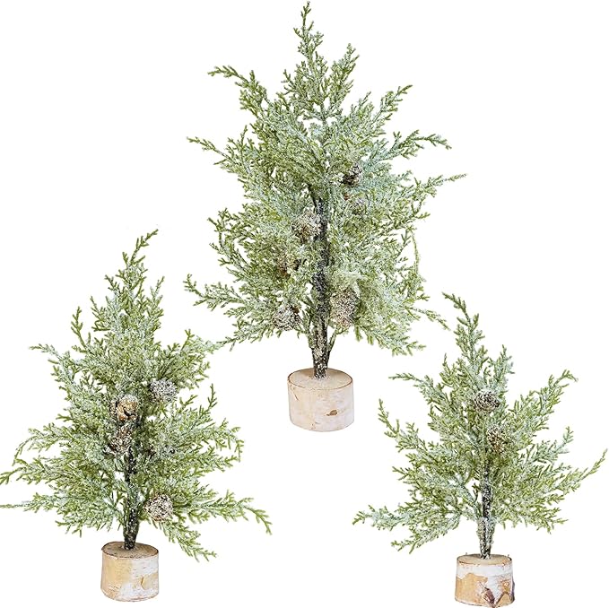 Amazon.com: Winlyn 3 Pack Mini Artificial Cedar Trees with Pinecones ...