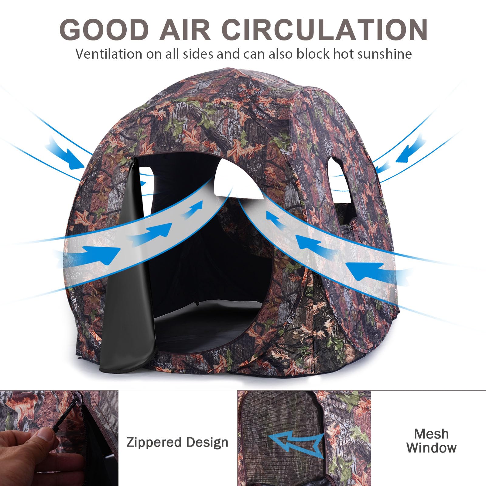 HOMASIS Tenda da Caccia per 2-3 Persone, Capanno Mimetico con 3 Finestre e Porta, Tenda da Caccia Portatile con Borsa per Il Trasporto, 152 x 152 x 163 cm