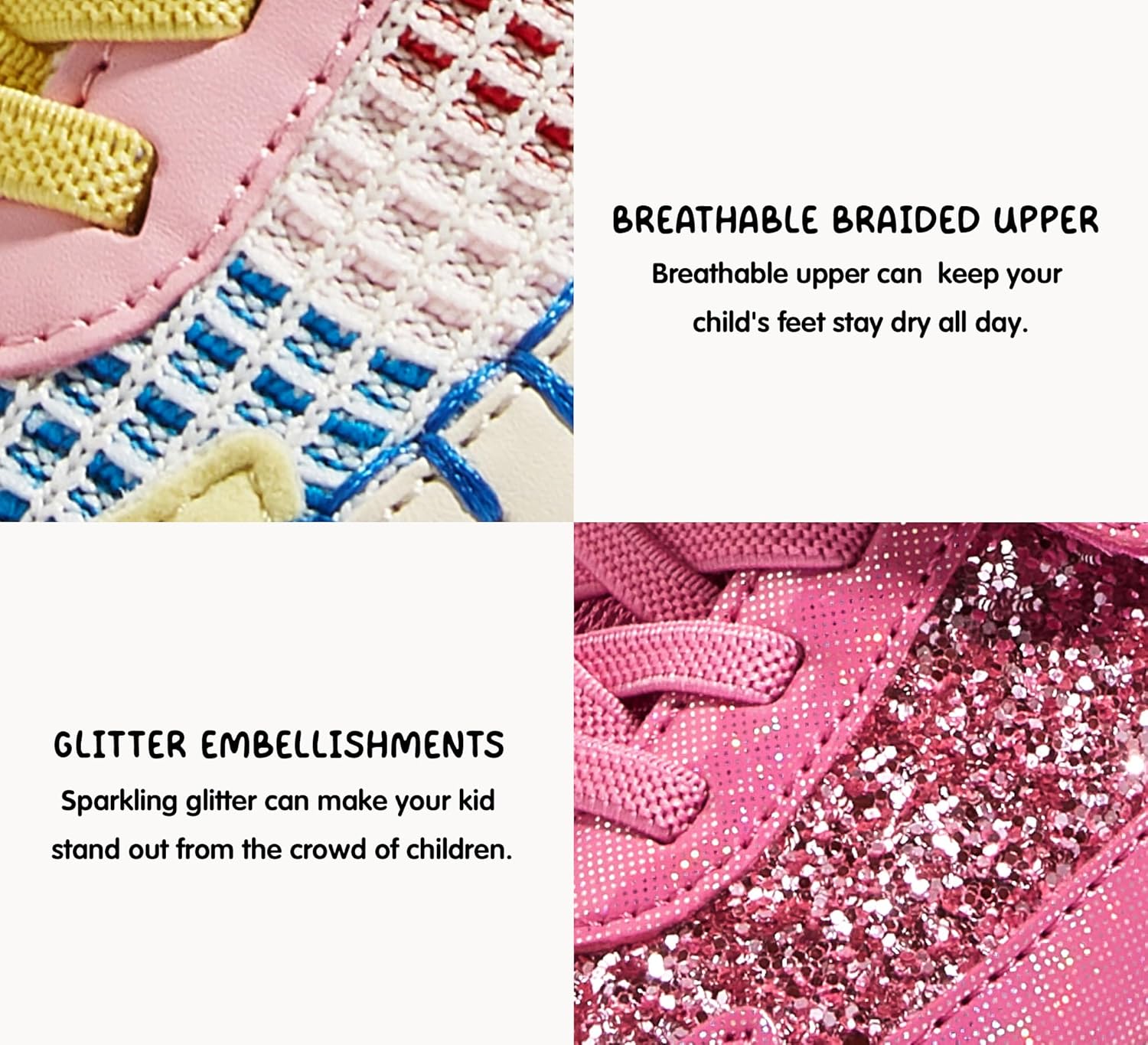LUCKY STEP Kid's Glitter Running Sneaker Sparkly Braided Shiny Bling Princess Shoes School Athletic Walking Shoes for Children/Boys/Girls - Image 2