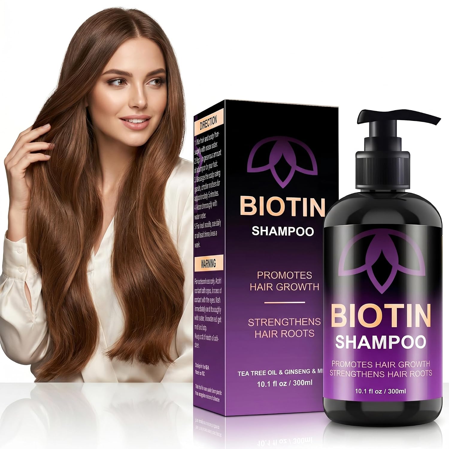Biotin Shampoo for Hair Growth and Thinning Hair - with Tea Tree Oil, Ginseng & Mint - Strengthens Roots & Promotes Thicker Hair - Anti Hair Loss Shampoo for Men & Women (10.1 fl oz / 300ml)
