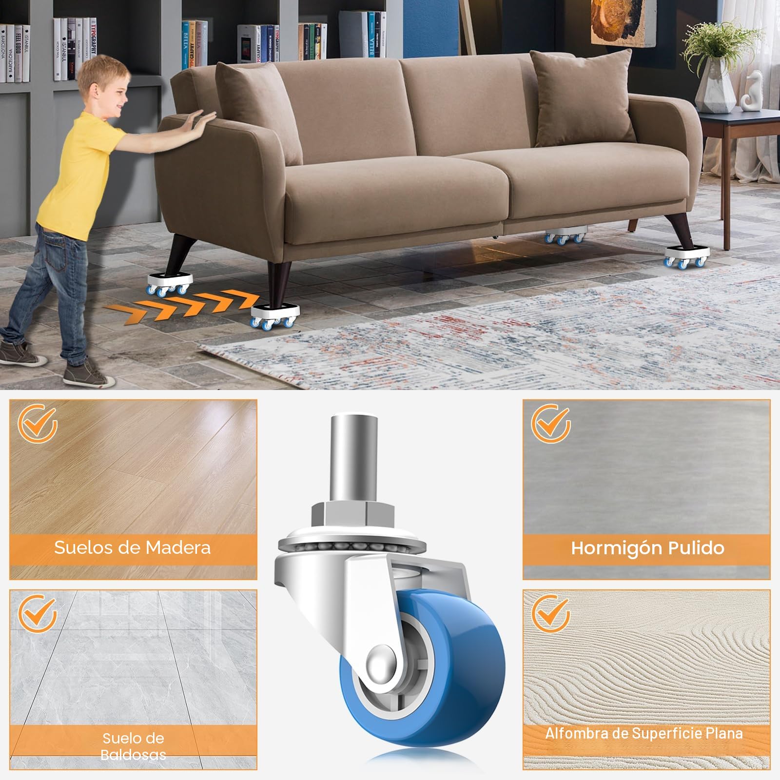 NIUXX Ruedas para Mover Muebles, Juego para Mover Muebles Pesados, con Ruedas Giratorias de 360 Grados, Fácil de Mover, Adecuado para Varios Tipos de Muebles, Capacidad Máxima de Carga de 350 kg