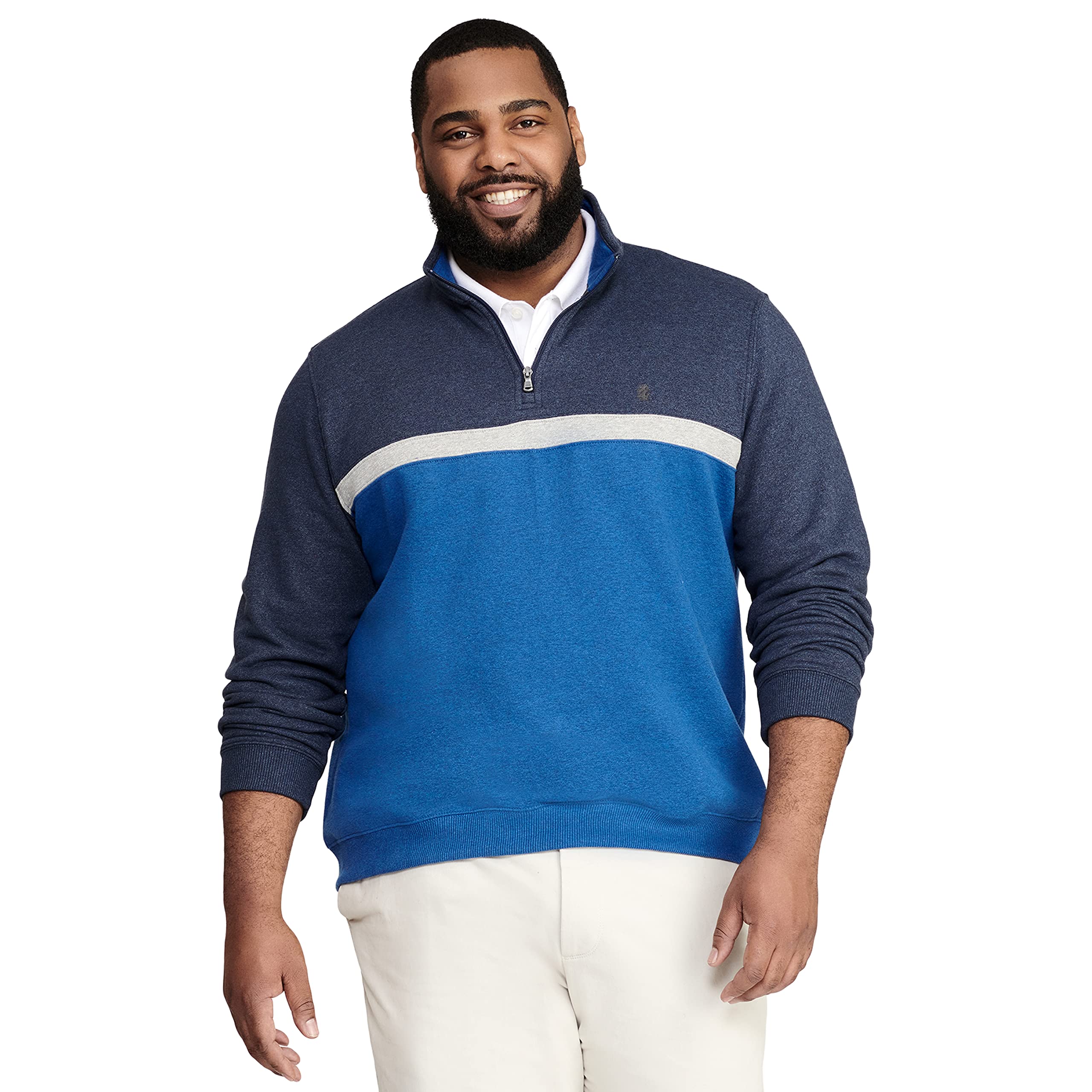 IZOD Men's Big & Tall Big Advantage Performance Quarter Zip Fleece Pullover Sweatshirt, Peacoat Cblock, Large Tall