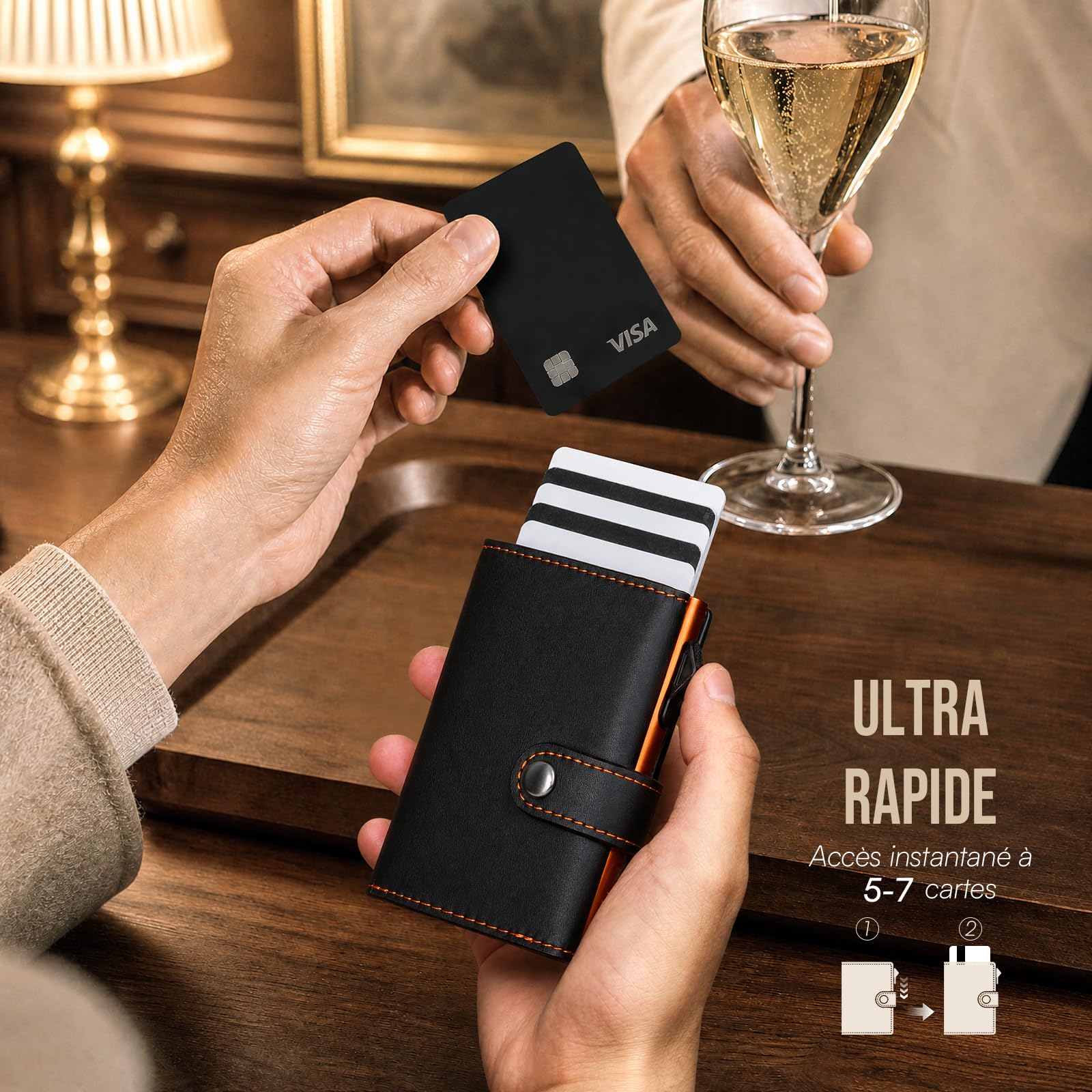 YESIIW Porte Carte Homme - Portefeuille Homme Pop Up Cuir Protection RFID - pour 7-9 Cartes & 2 ID Fenêtre - Pochette à Monnaie Magnétique - Porte Carte Slim - Idéal Métro Bureau Voyage - Noir