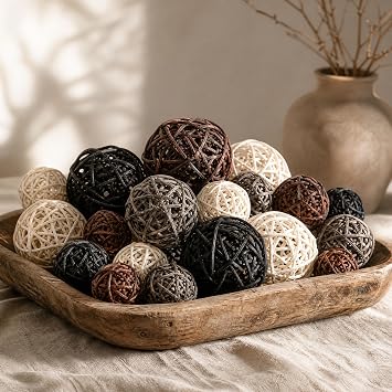 FUTUREPLUSX Decorative Balls for Bowl Centerpiece, 42PCS Wicker Rattan Balls in 4 Colors for Christmas Table Decor, Bowl Fillers & Holiday Home Decor