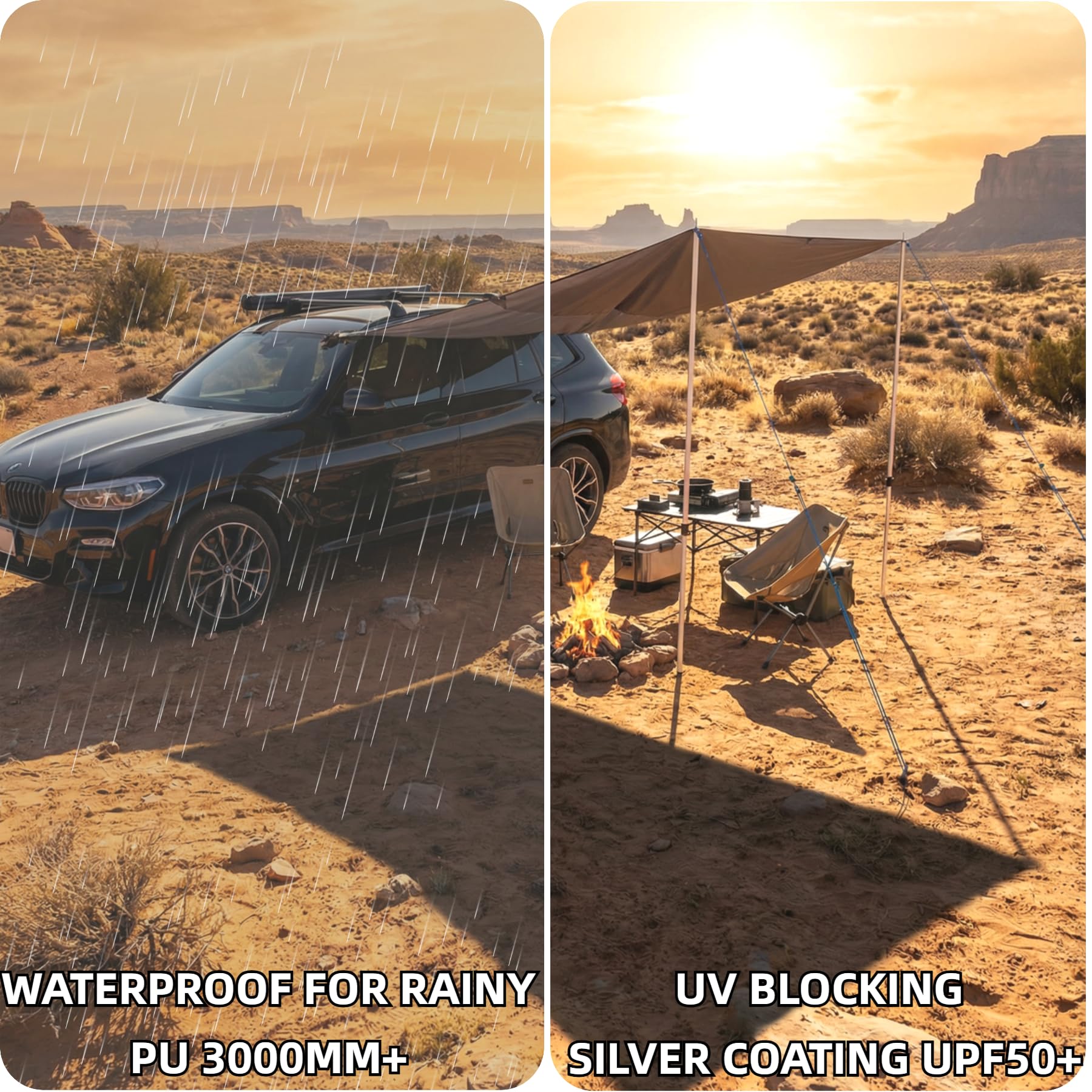 Tenda Da Sole DANCHEL OUTDOOR A Ventose Per Auto – 2x3 M, Impermeabile, Pieghevole, Con Pali E Corde – Adatta Per SUV, Camper, Furgoni - 3