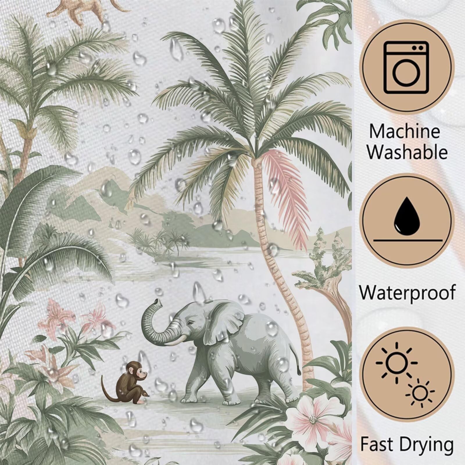 Duschvorhang 200x300 cm Grün, Extra Long Shower Curtain, Wasserabweisend Polyester Stoff, Waschbar Duschvorhänge mit 12 Plastik Ringe für Badezimmer & Nasszelle, Badewanne Gardinen Elefant, L#287