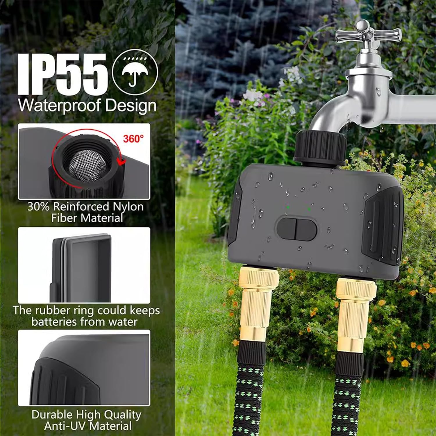 Fafeicy Irrigation Timer 2 Outlets Smart Water Valve Controller Adjustable Watering Sprinkler Timer for Garden Lawn Drip Irrigation System ABS Material 3/4 Inch Thread