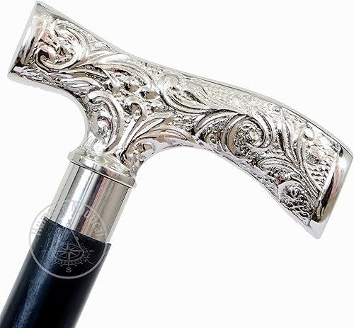 Humaira Nautical Bastón de latón antiguo, bastón de lujo con mango plateado de latón para hombres y mujeres, regalo