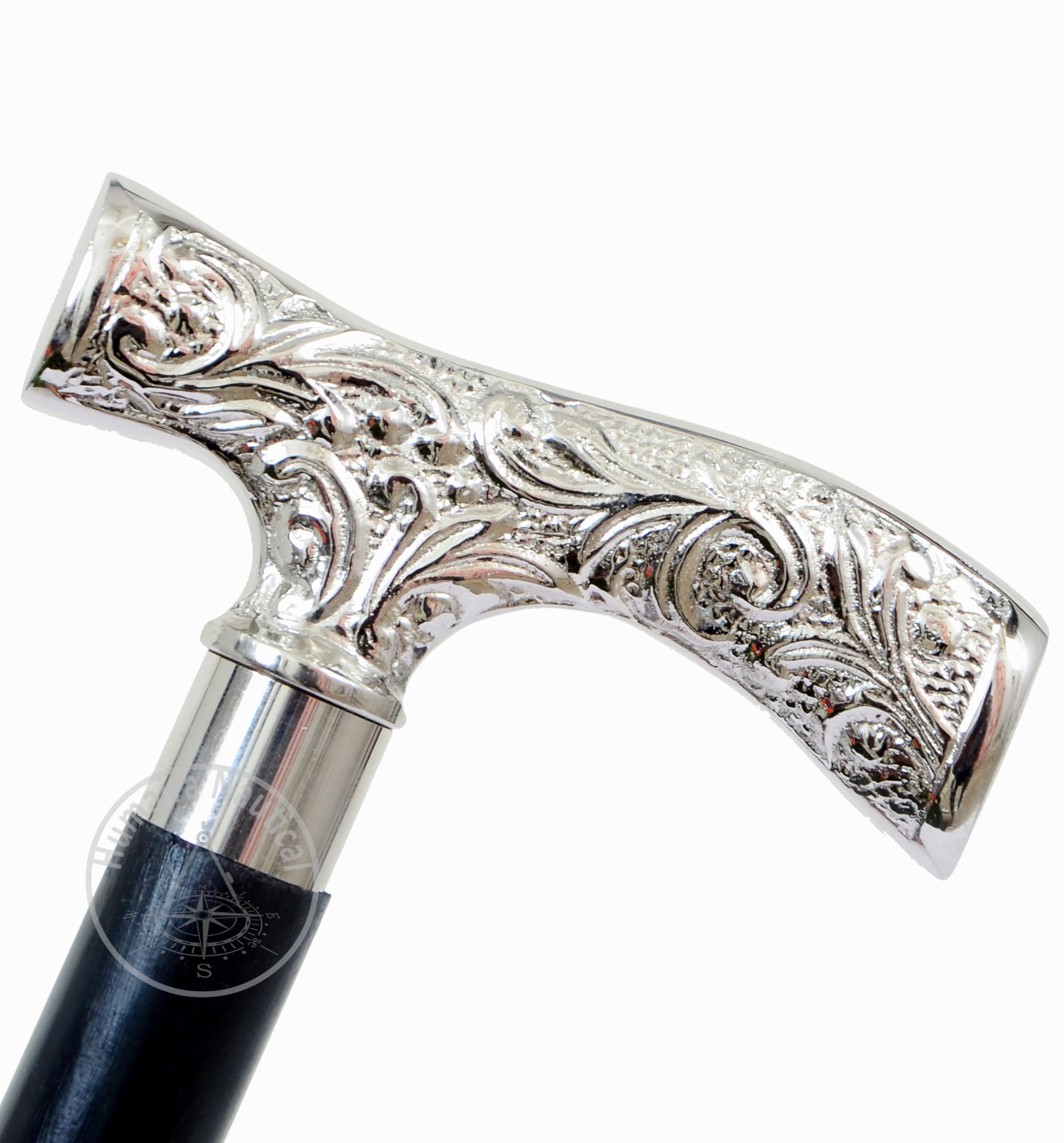 Humaira Nautical Antique Brass Walking Stick Deluxe Walking Cane Beautiful Brass Silver Handle Walking Stick for Men and Women Gift