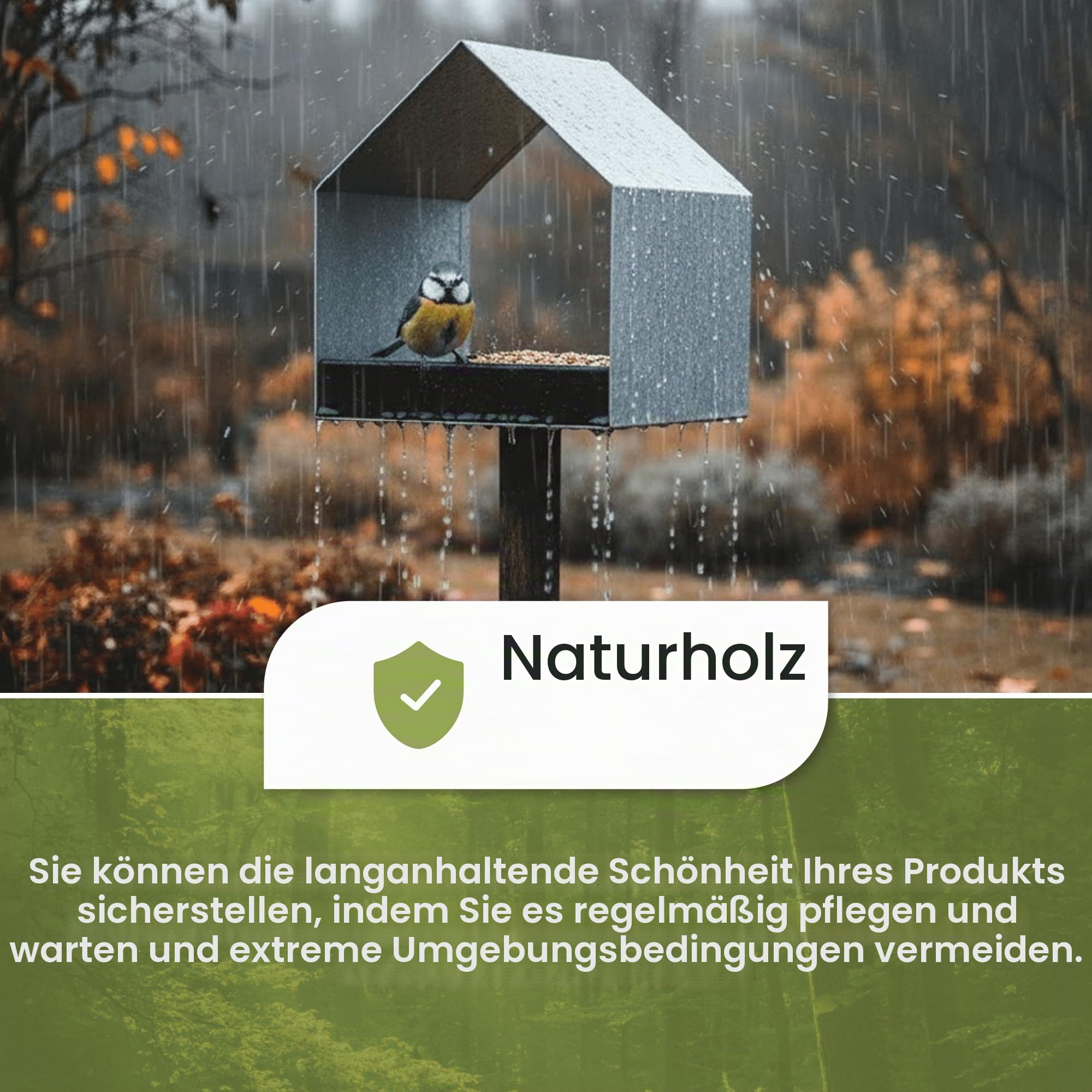 PATKAR Vogelhaus Futterhaus für Vögel mit Ständer aus Kieferholz und Verzinktes Blech - Vogelfutterhaus Vogelfutterstation für Wildvögel Vogel Futterstation + 500g Futter Gratis