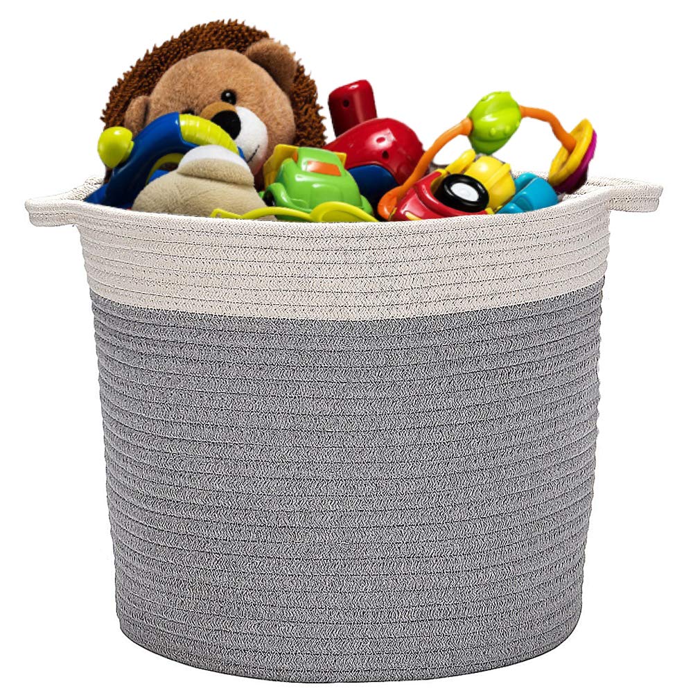 Storage Basket Natural Cotton Rope woven with 2 Handles ,collapsible Laundry Basket storage For Nursery Kid's Room,Storage Baskets for Baby / Kids Room Toy and Bathroom Towel etc