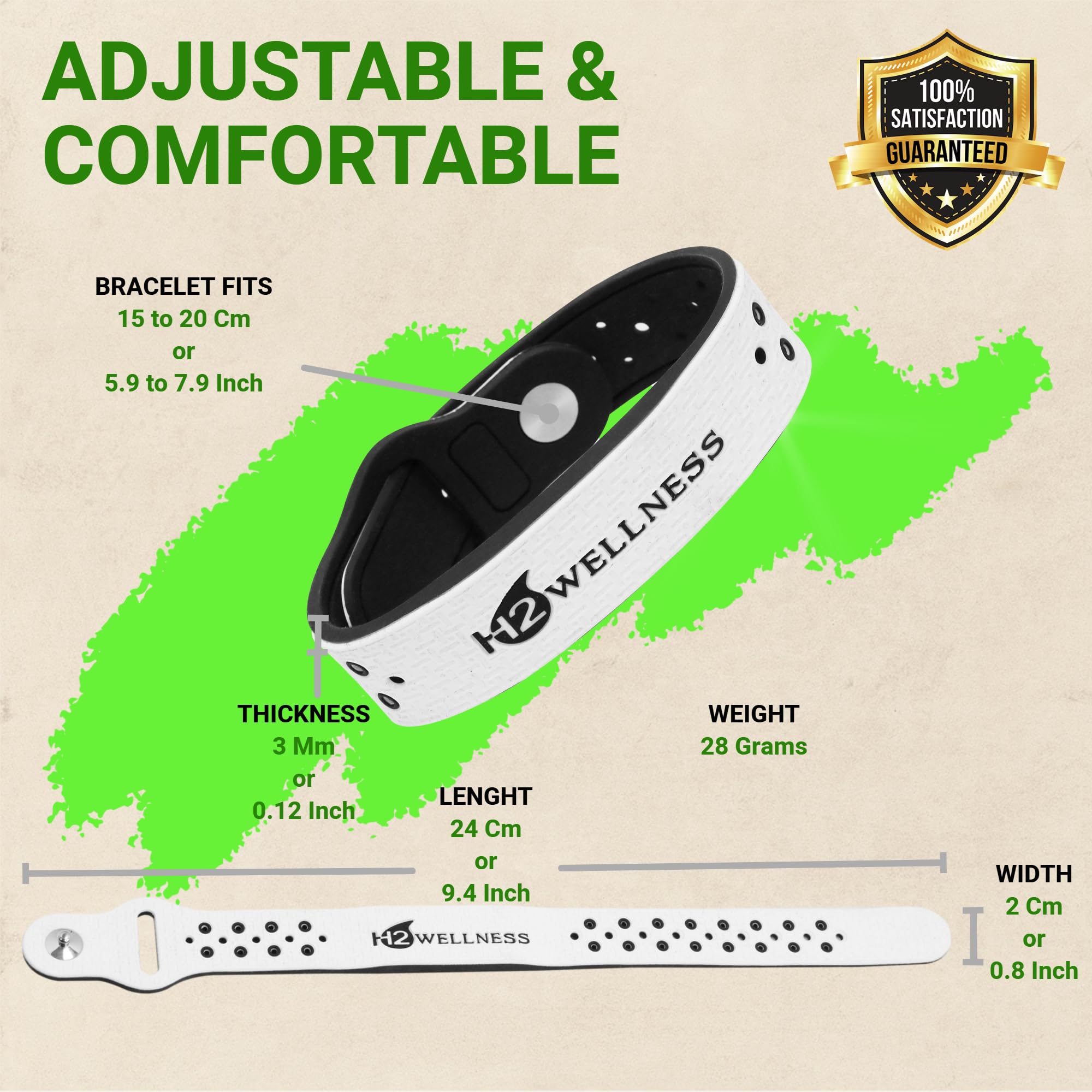 Bracelet thérapeutique magnétique super résistant, imperméable, respirant, confortable, réglable, infusé avec titane et cuivre, Small, Silicone, Aimant