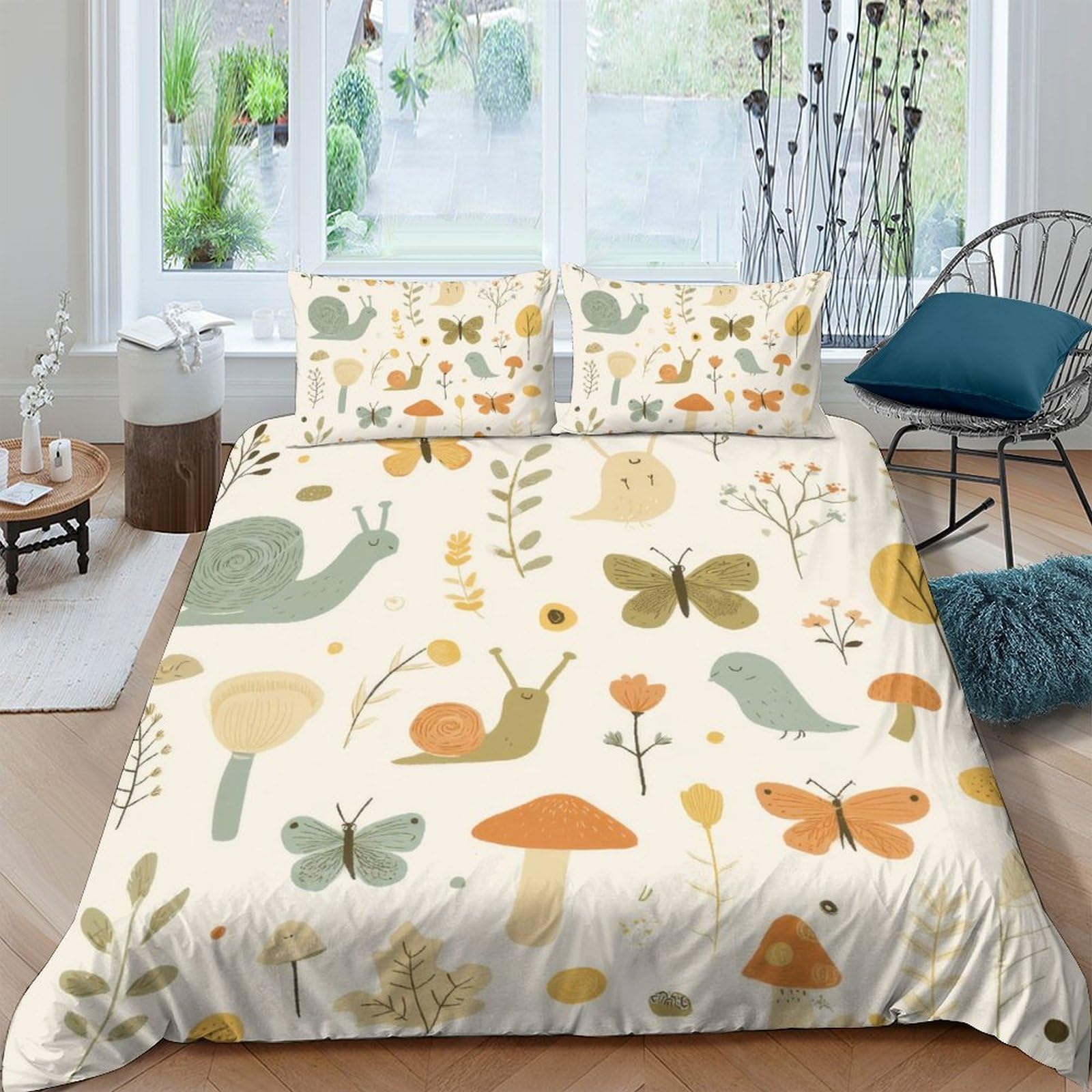 Ctjqhvkz Style-6 3D Printed Snail Butterfly Fitted Sheet Microfiber Soft Green Orange Mattress Cover For Bedroom Dorm Bed Protection Single（135X200cm）