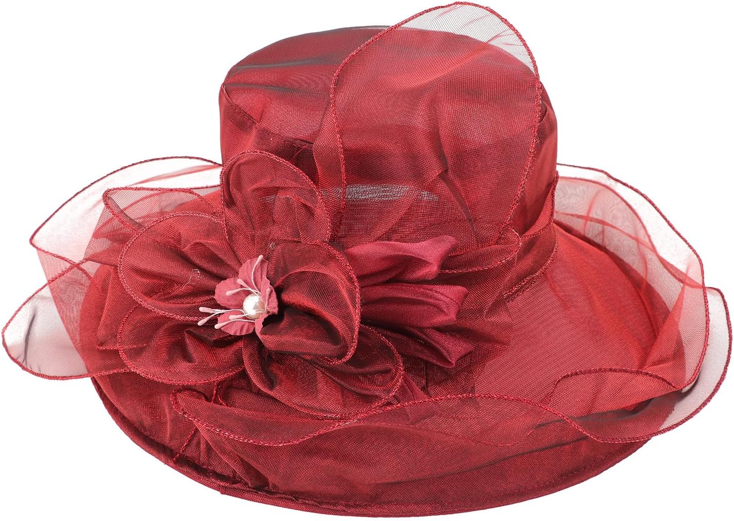 DRESHOW Women Organza Hat Church Cap Hats Clearance Kentucky Derby Cocktail Tea Party Wedding Flower Hat with Wide Brim - Image 2