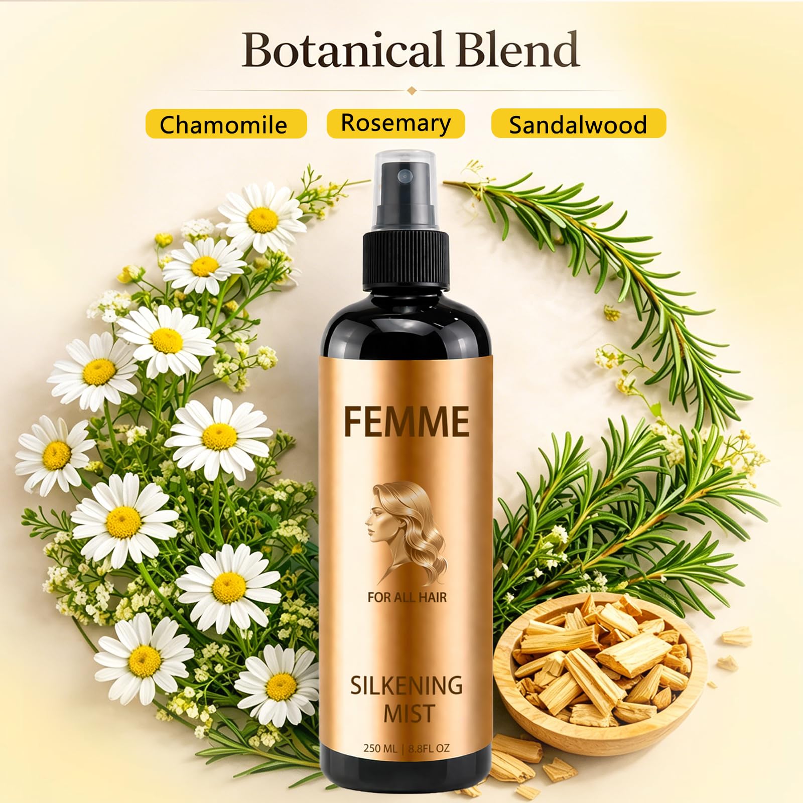 FEMME Silkening Hair Mist Leave-In Spray for Smooth, Soft Hair, 8.8 Fl Oz
