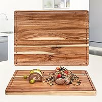 Extra Large 24x18 Acacia Wood Cutting Board with Juice Groove & Handles - Reversible Butcher Block for Chopping Meat, Veggies & Serving