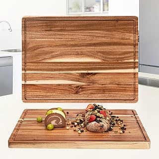 Extra Large 24x18 Acacia Wood Cutting Board with Juice Groove & Handles - Reversible Butcher Block for Chopping Meat, Veggies & Serving