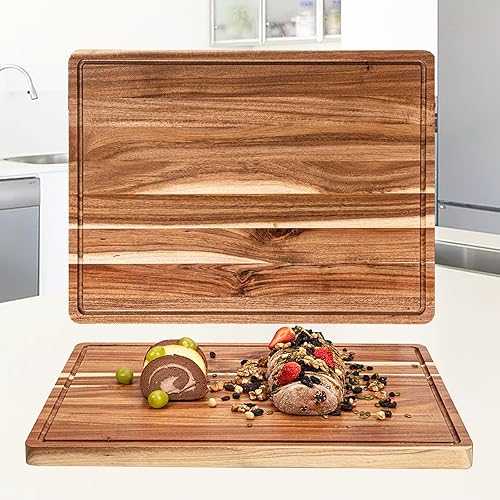 GAOMON Tabla de cortar de madera de acacia extra grande de 24 x 18 pulgadas, tablas de cortar de cocina de 1.2 pulgadas de grosor con mango y ranura