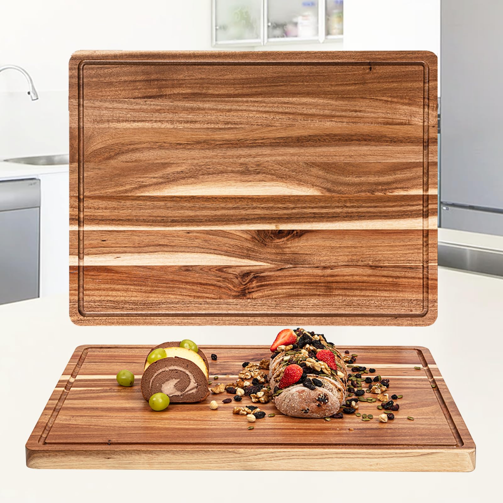 GAOMON 24 x 18 In Extra Large Acacia Wood Cutting Board, 1.2" Thick Kitchen Cutting Boards with Handle & Juice Groove, Butcher Block, Wooden Carving Board for Meat and Chopping Vegetables